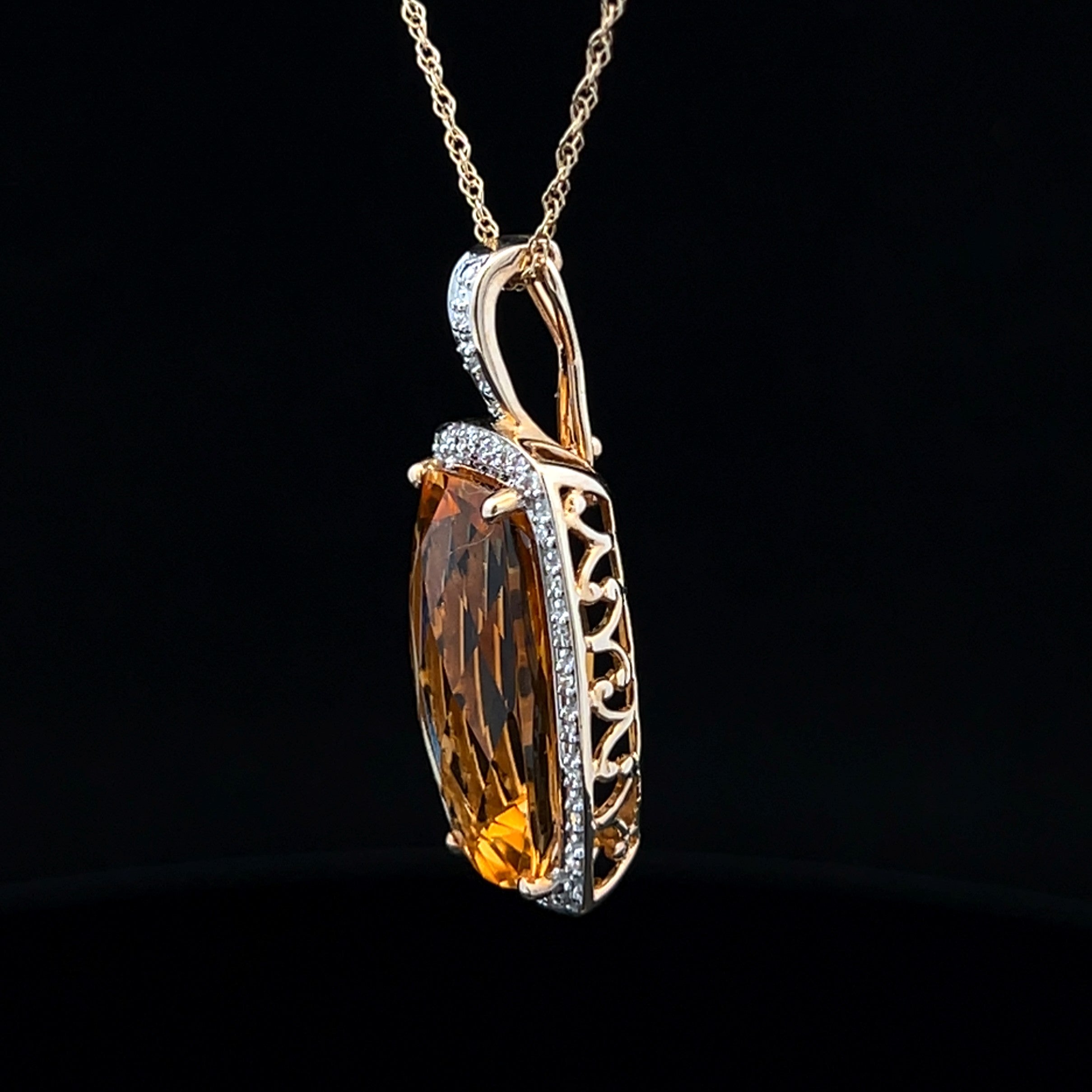 Yellow 14K Citrine & Diamond Drop Necklace