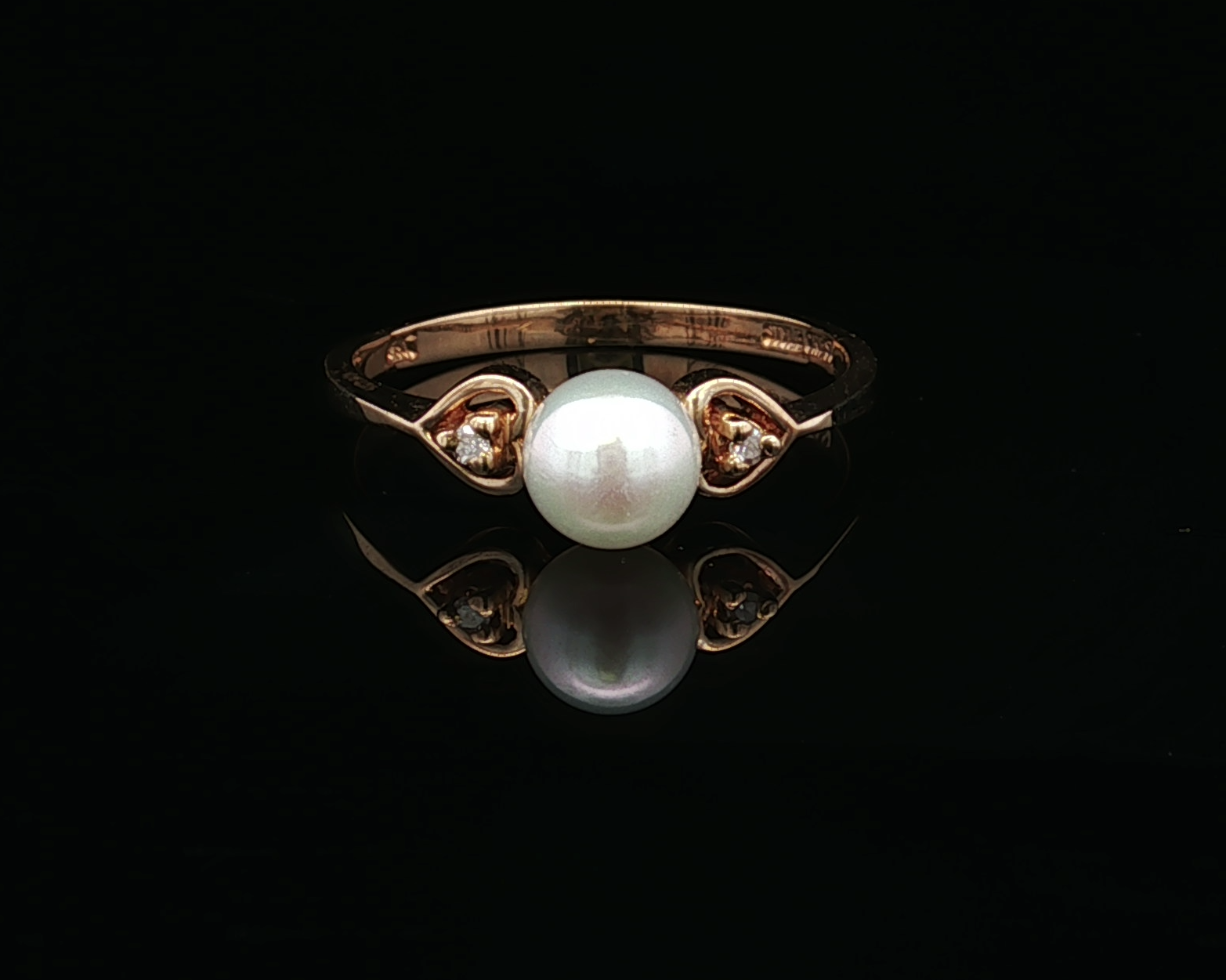 Adeline 14KY Pearl with Heart Sides Ring