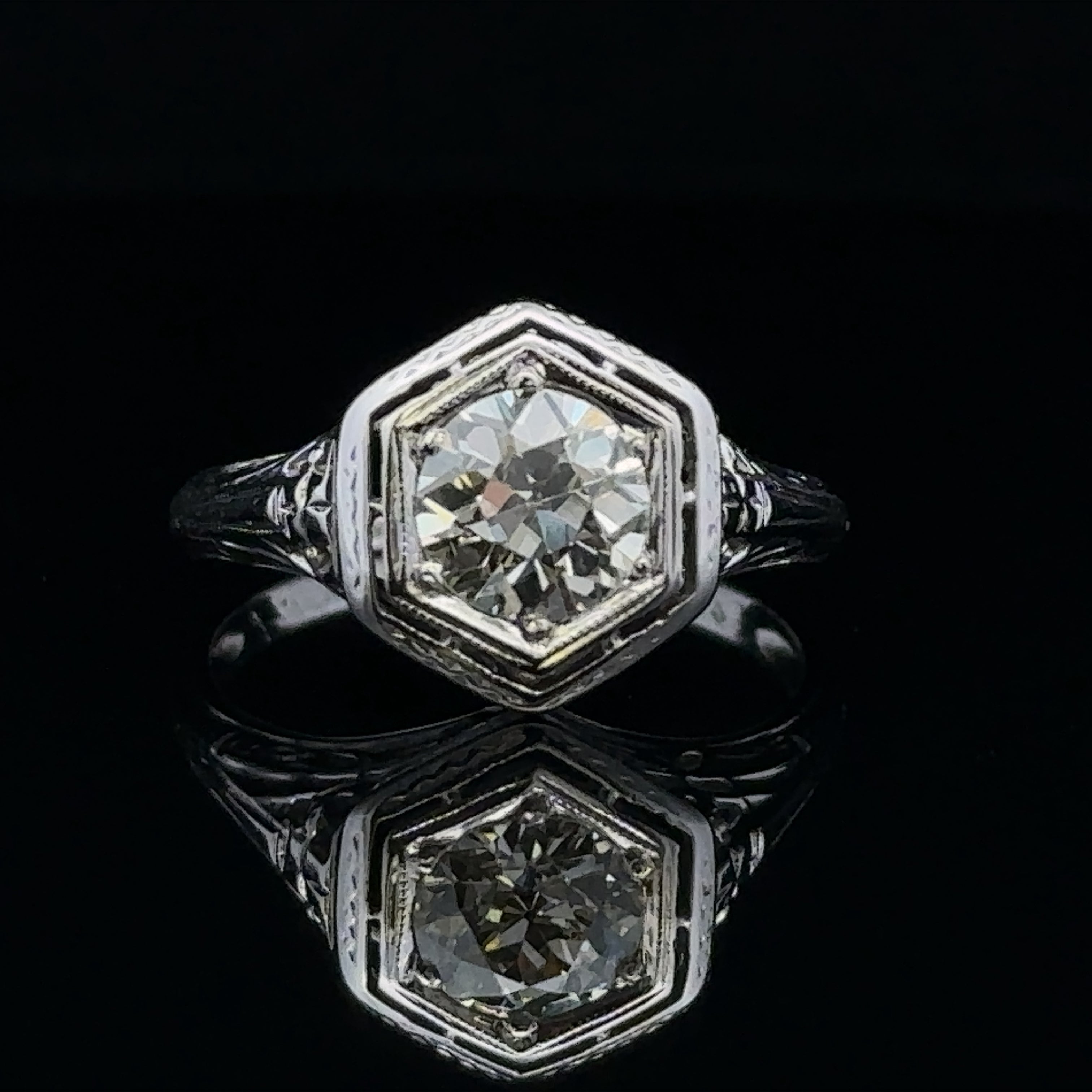 Platinum 1.13 CT European Cut Diamond Engagement Ring