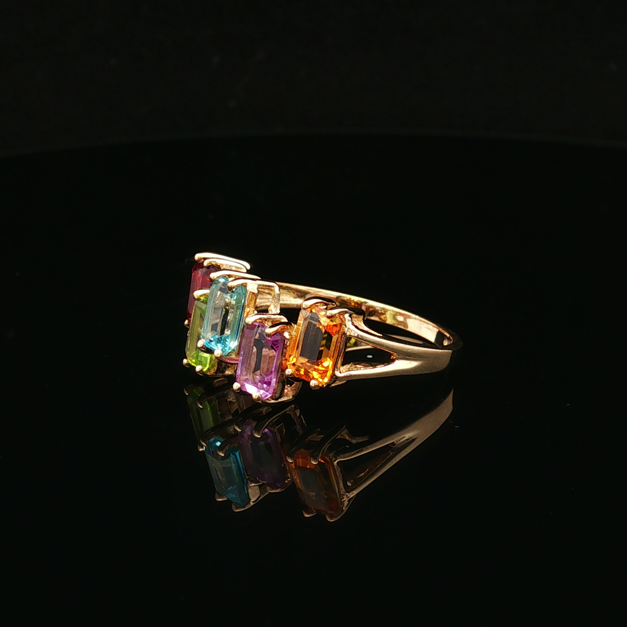 Sloanea 10KY Emerald Cut Multi Gemstone Ring