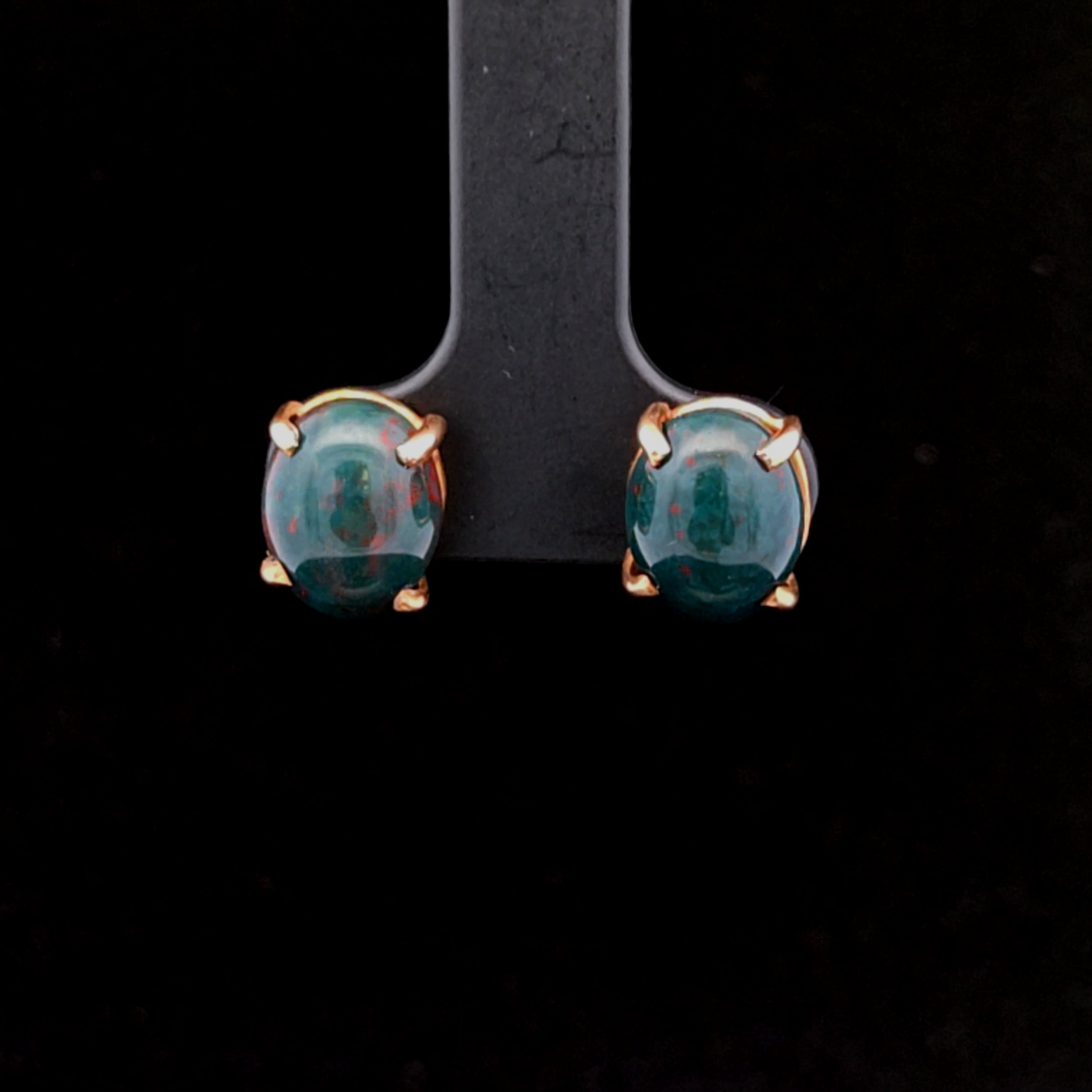 14K Yellow Gold Bloodstone Oval Earrings