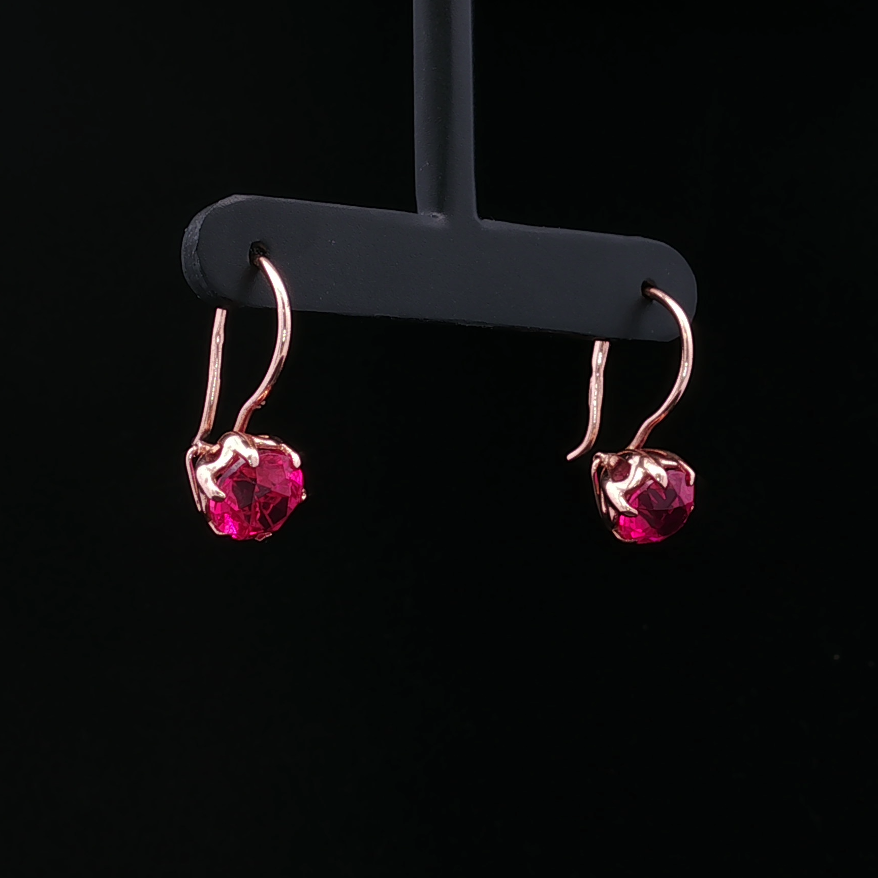 Rose Gold 14K Dangle Earrings with 9mm Synthetic Ruby