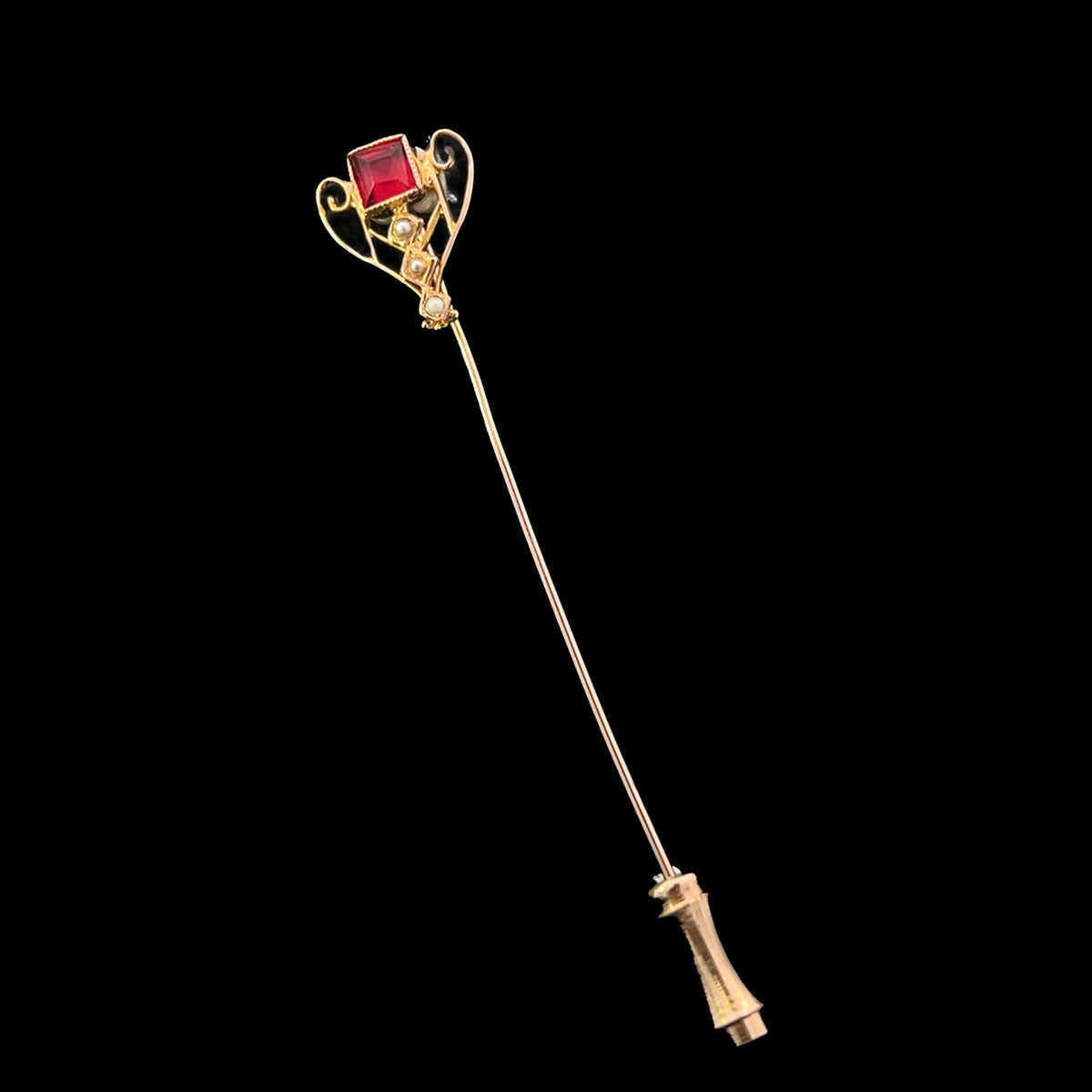 Evangeline 14K Yellow Gold Square Ruby & Seed Pearl Stick Pin