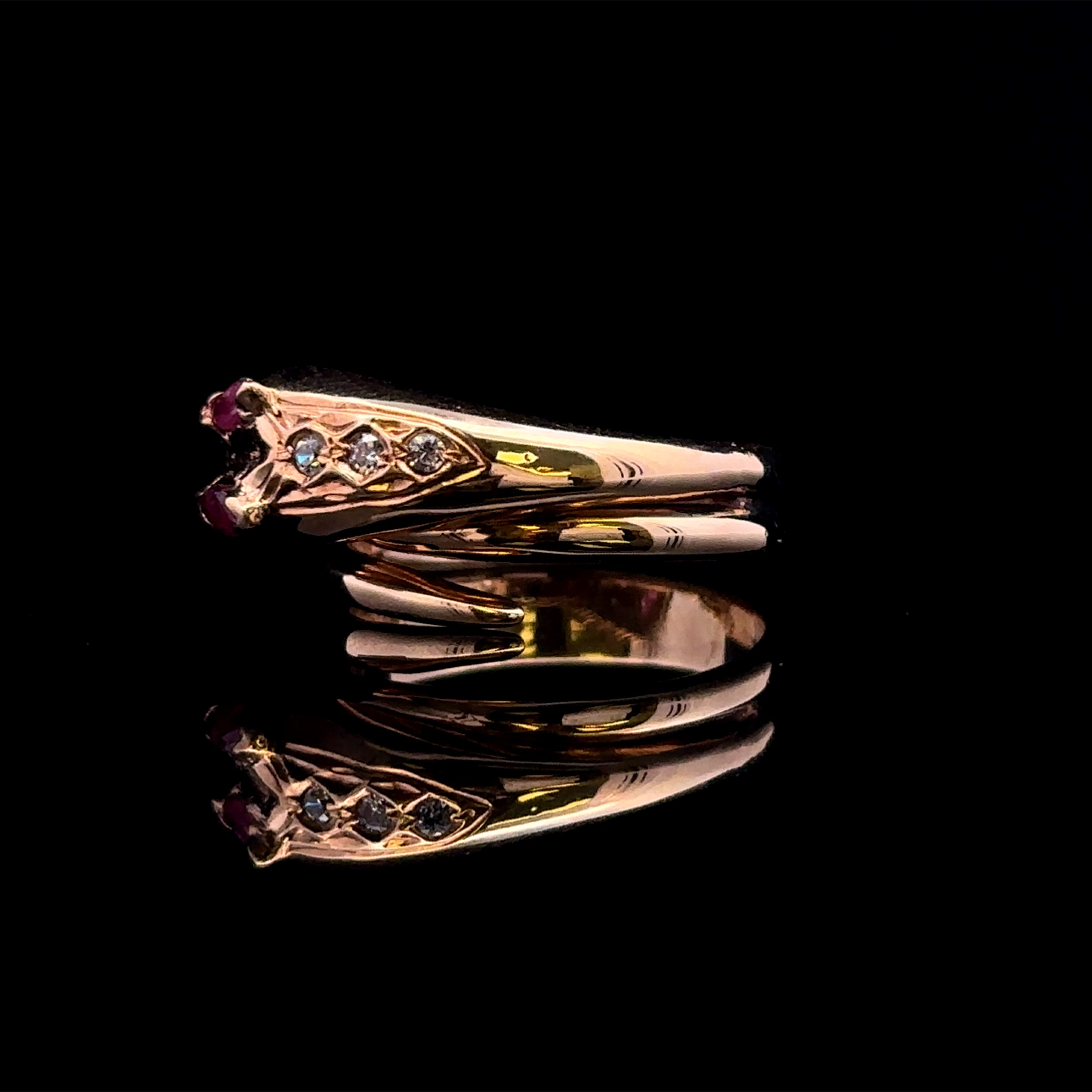 Lea 14K Yellow Gold Snake Ring with Red Glass Stones