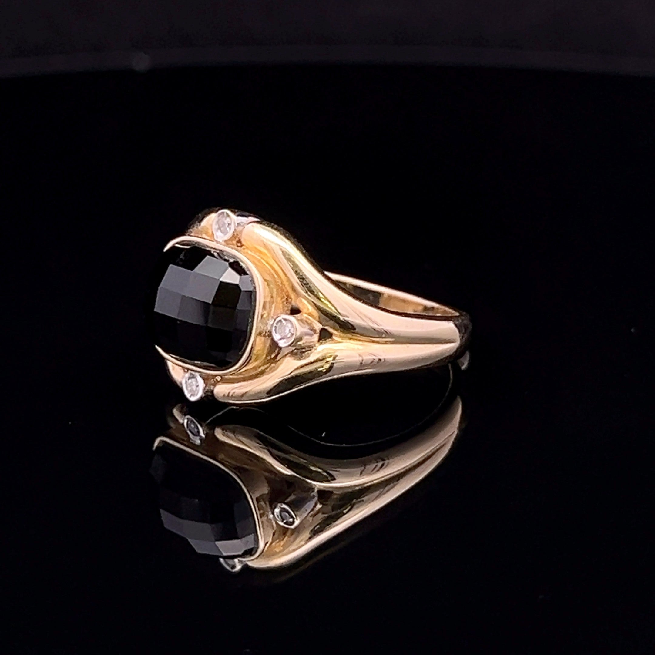 Heidi 14KTT Antique Cushion Cut Onyx & .04CTW Diamond Ring