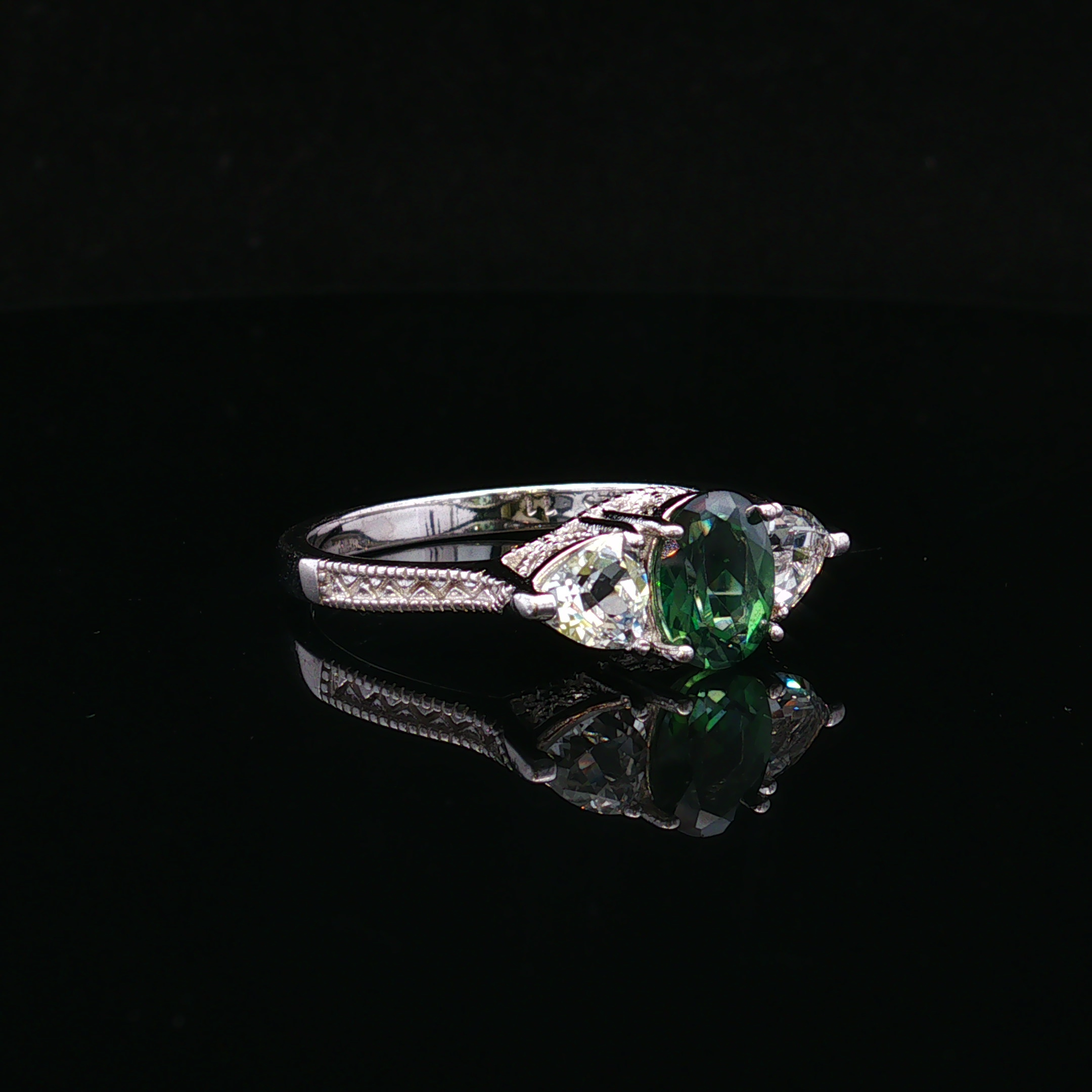 Hollisa Sterling Silver Three Stone Green & White Ring