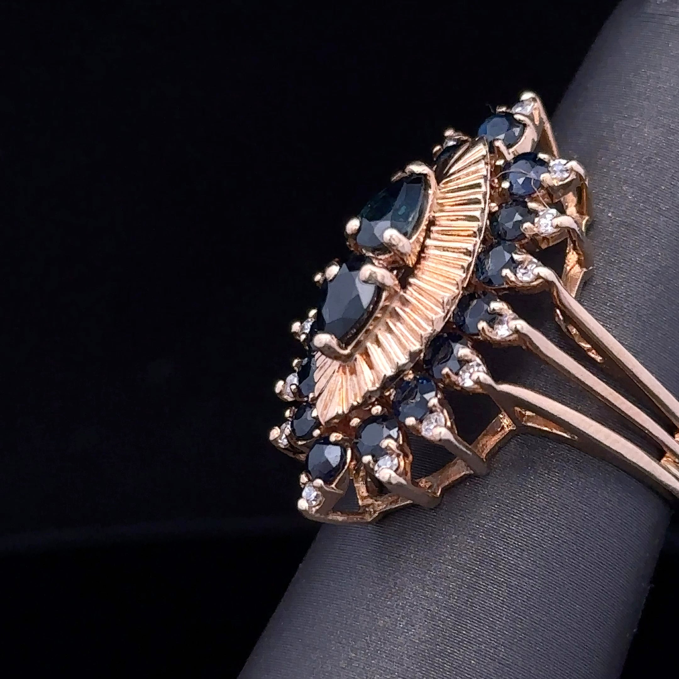 Margaritte 14K Yellow Gold Vintage Ring with Blue Sapphires & Diamond Accents