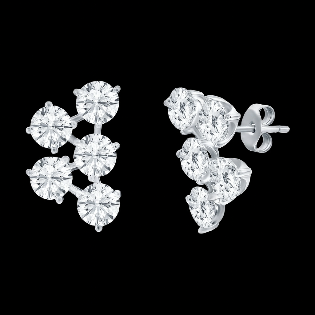 Sterling Silver CZ Cluster Dangle Earrings