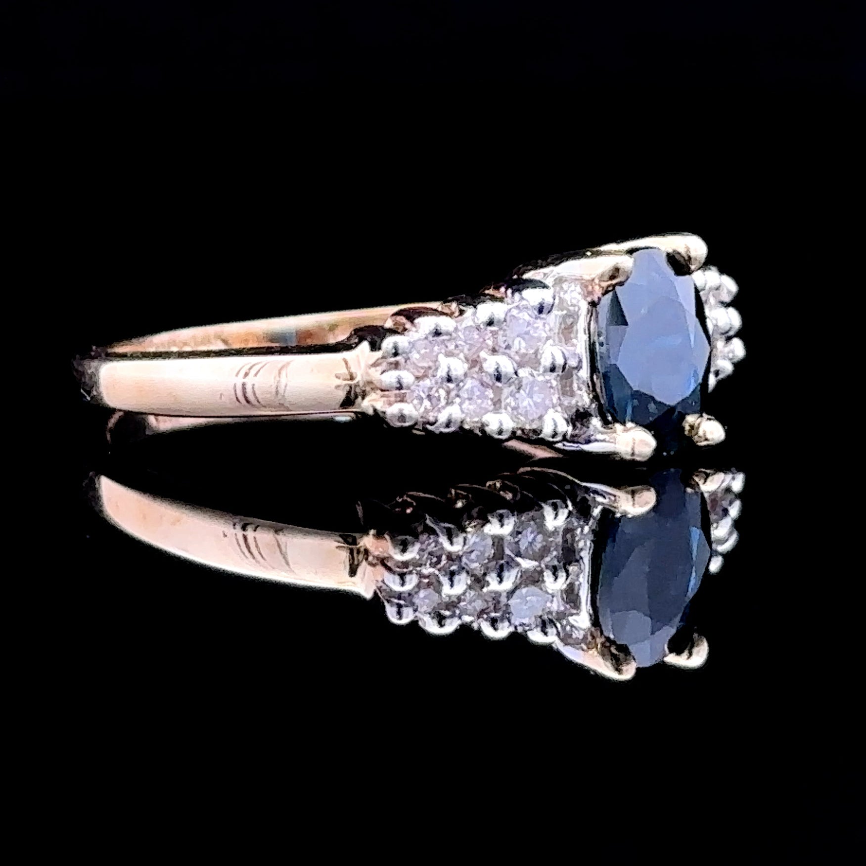 Briana 14K Yellow Gold Contemporary Ring with Sapphire and Diamonds, Size 6.75