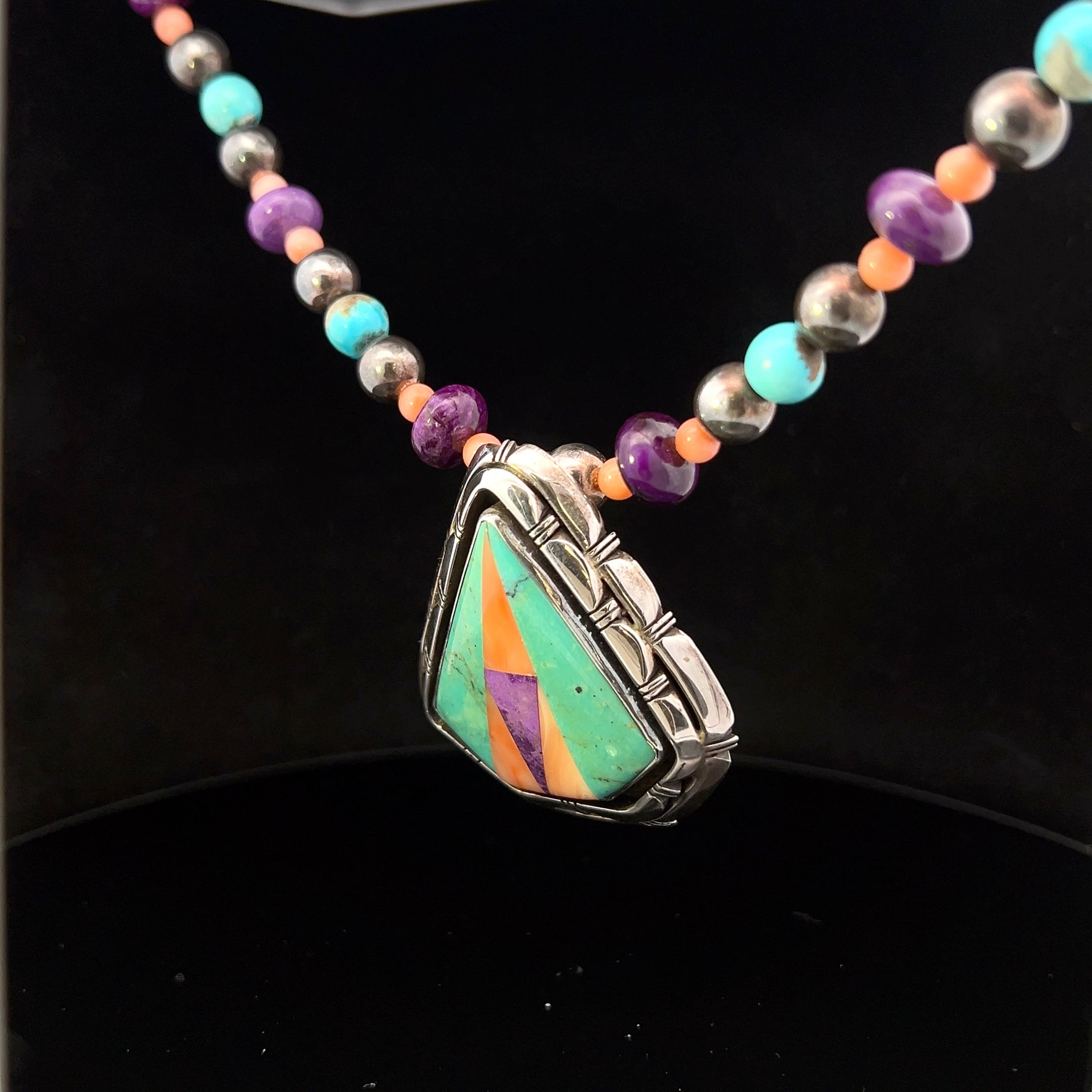Clementine Sterling Southwest Inlay Stone & Bead Necklace