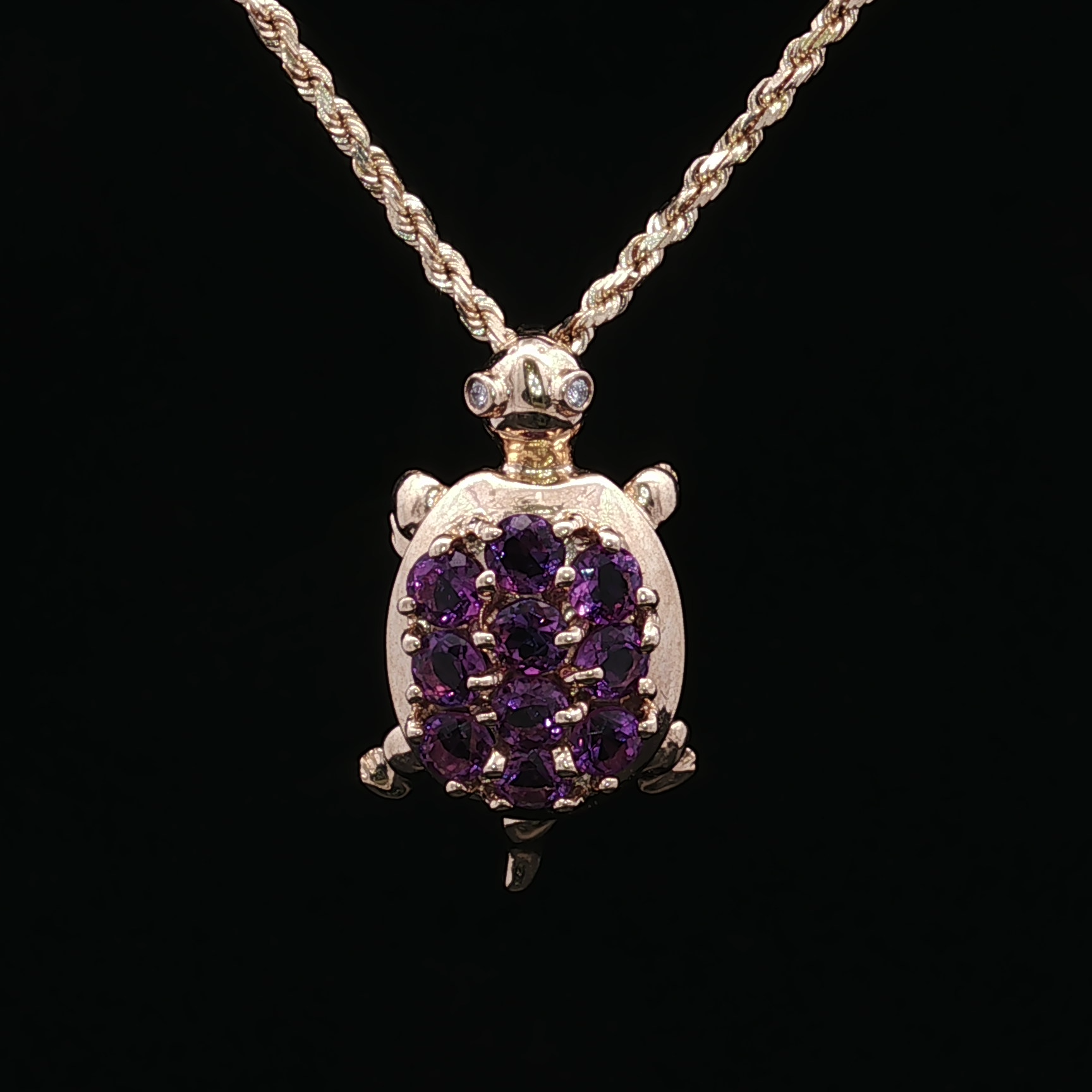 Faye Amethyst & Diamond Turtle Pendant in 14K Yellow Gold