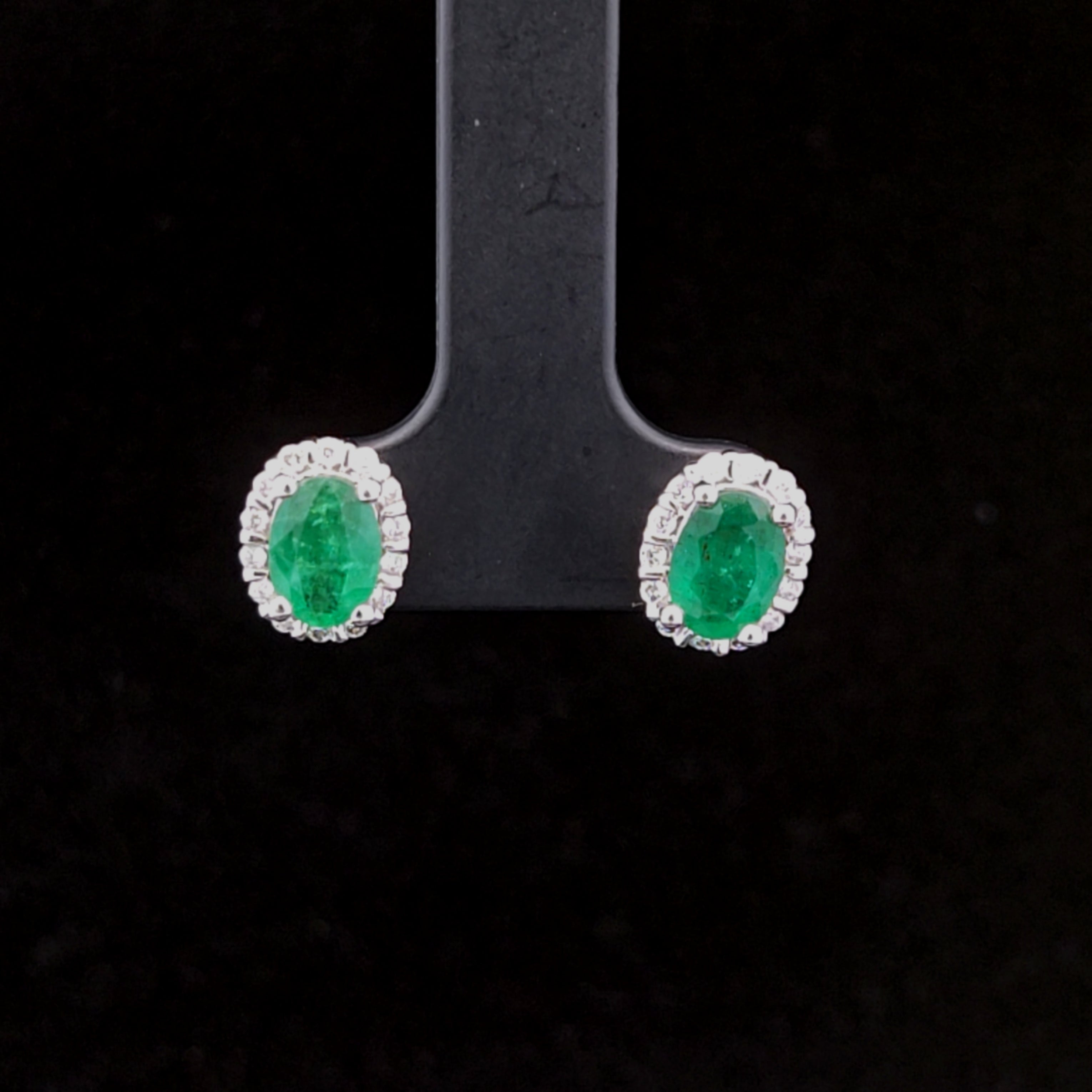 Amelia 10K White Gold 1.5ctw Emerald Earrings with Diamond Halo