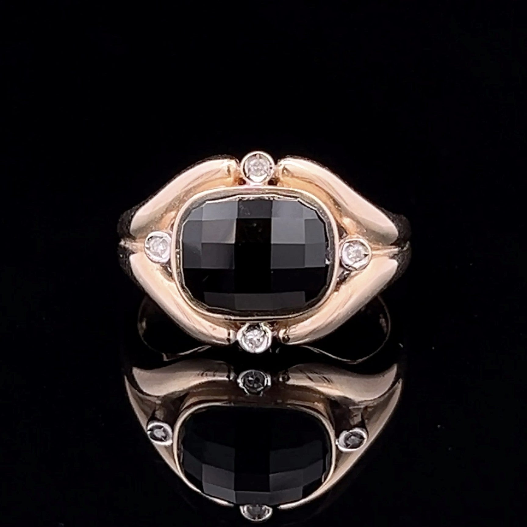 Heidi 14KTT Antique Cushion Cut Onyx & .04CTW Diamond Ring