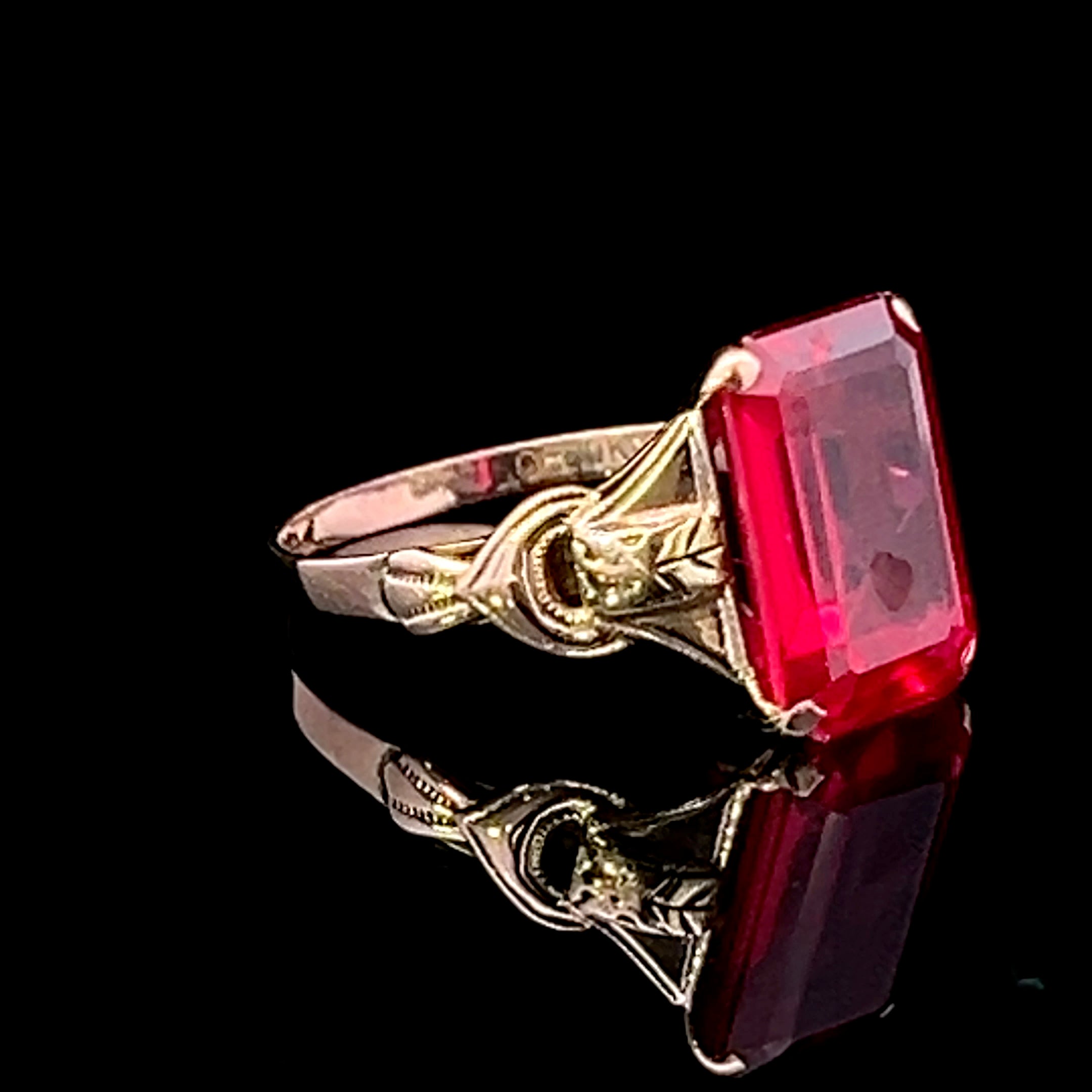 Lacey 10K Yellow Gold Emerald-Cut Synthetic Red Stone Ring
