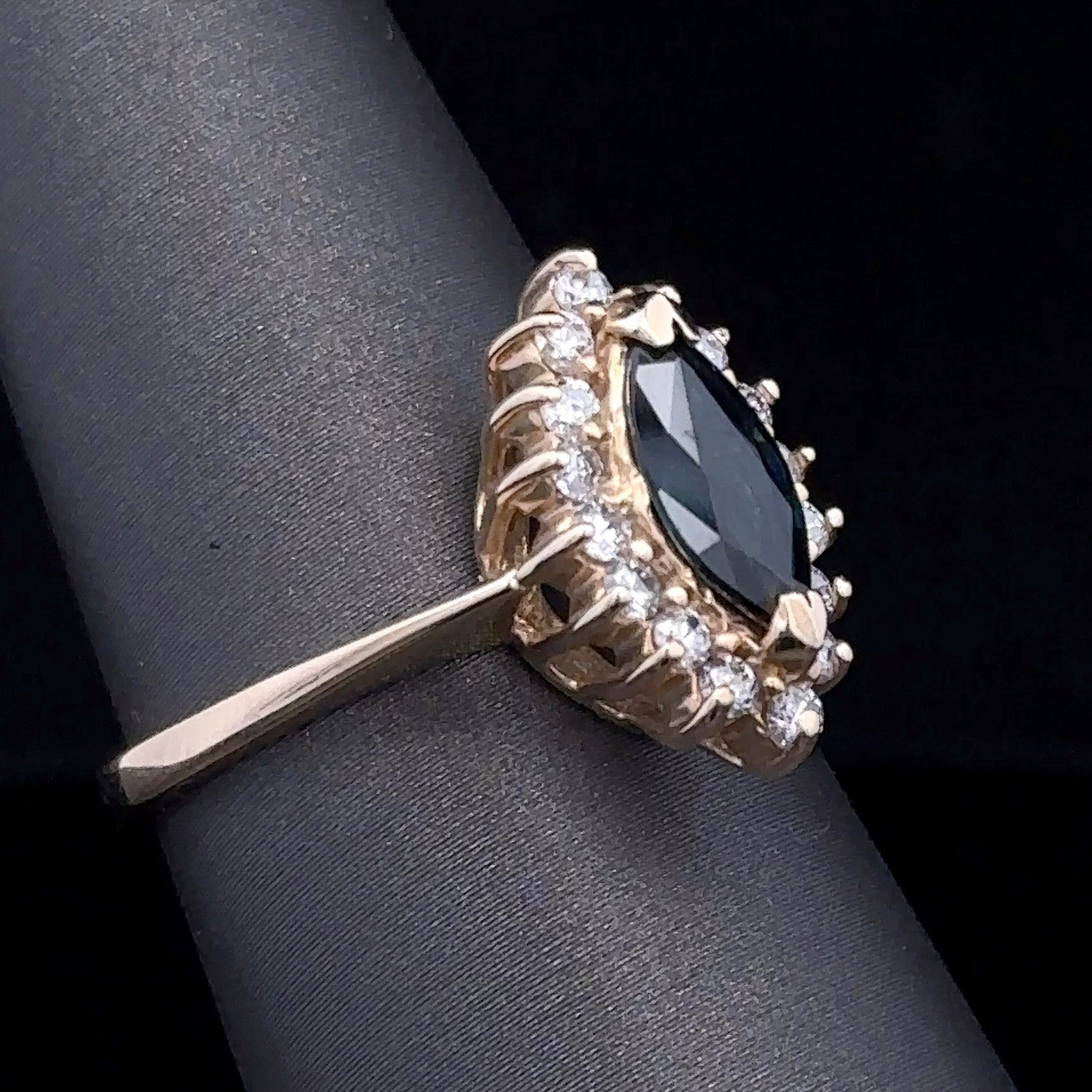 Aspen 14K Yellow Gold Fashion Ring with Marquise Sapphire & Diamonds