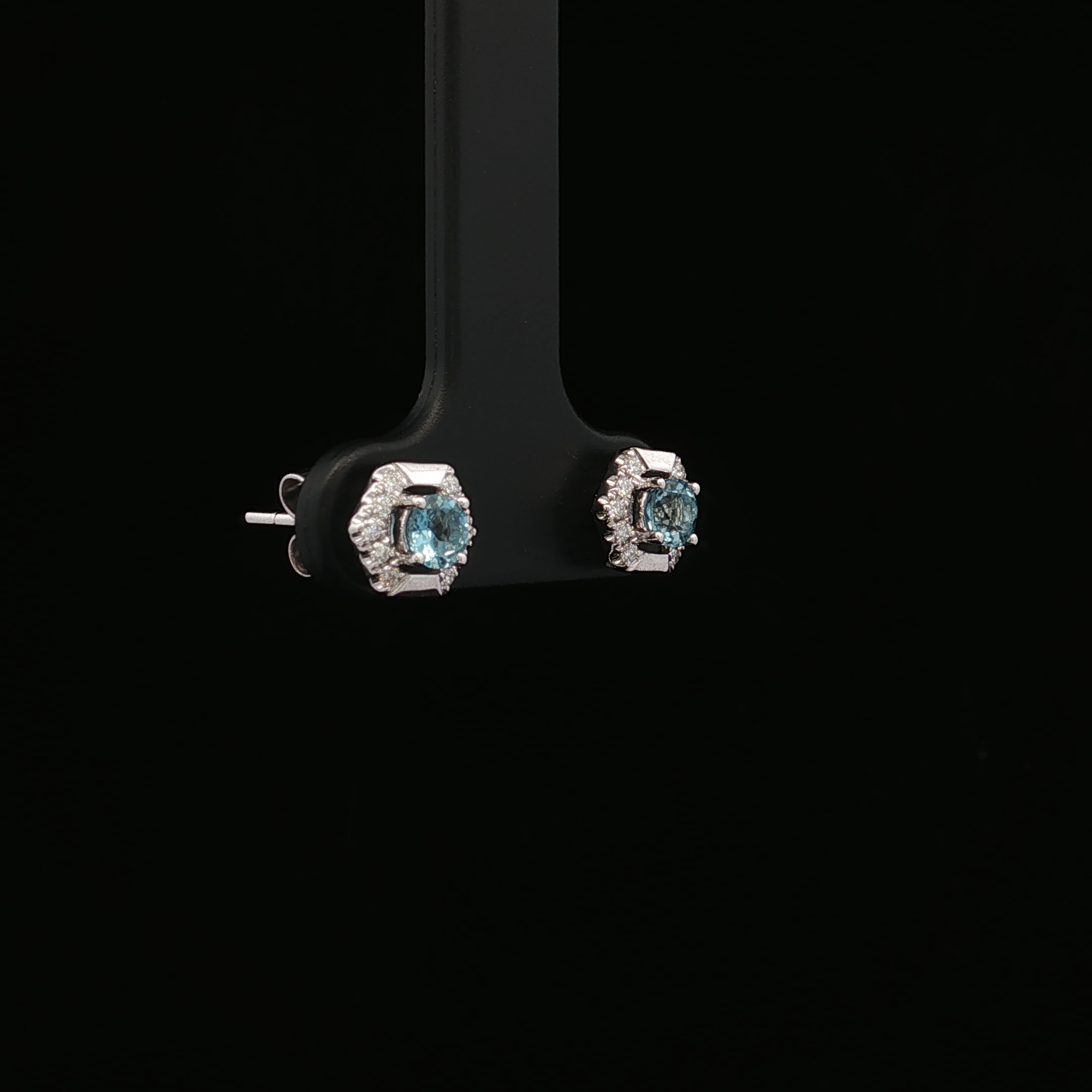 Lily 14K White Gold Aquamarine and Diamond Stud Earrings