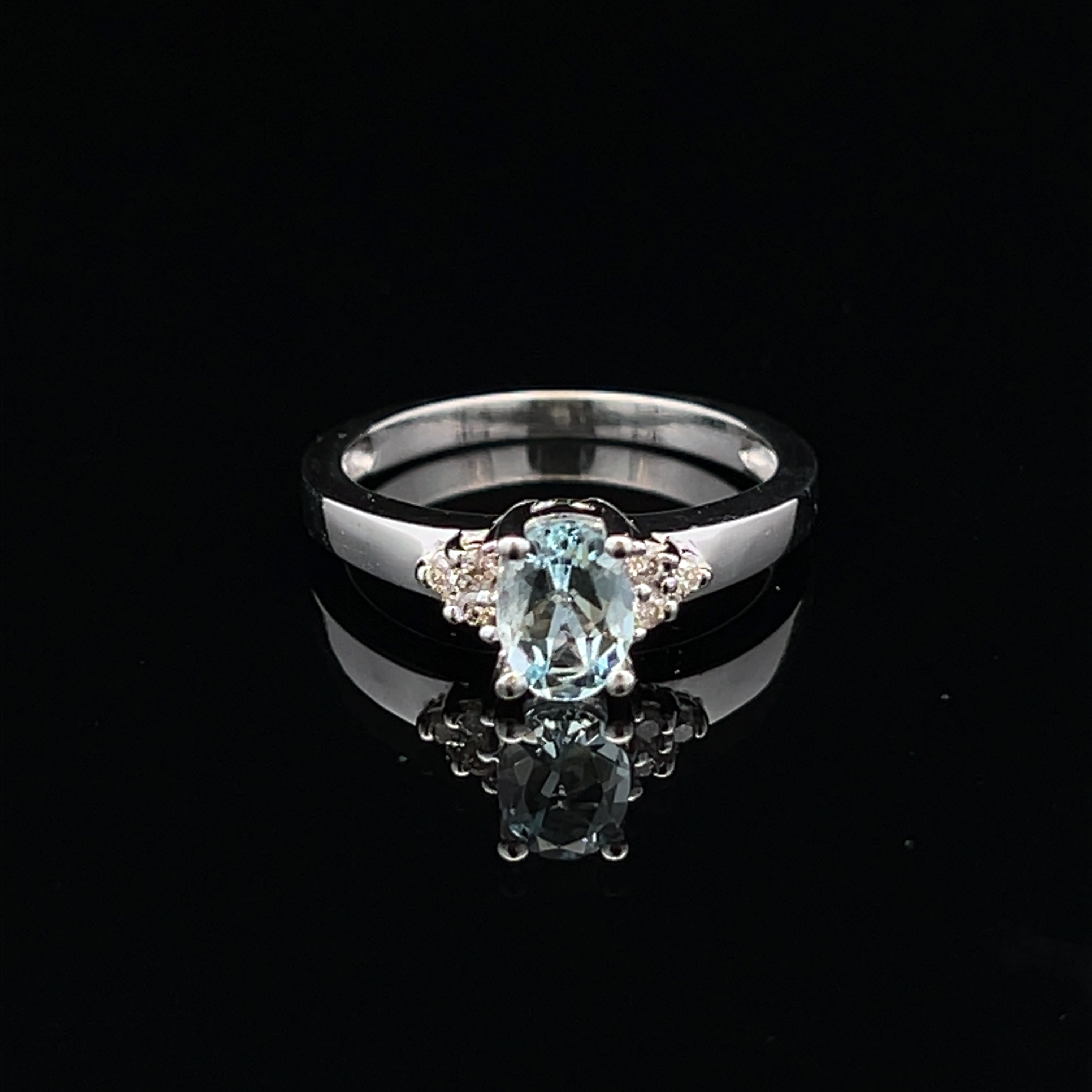 Lylah 10KW Oval Aquamarine & .04CTW Diamond Ring