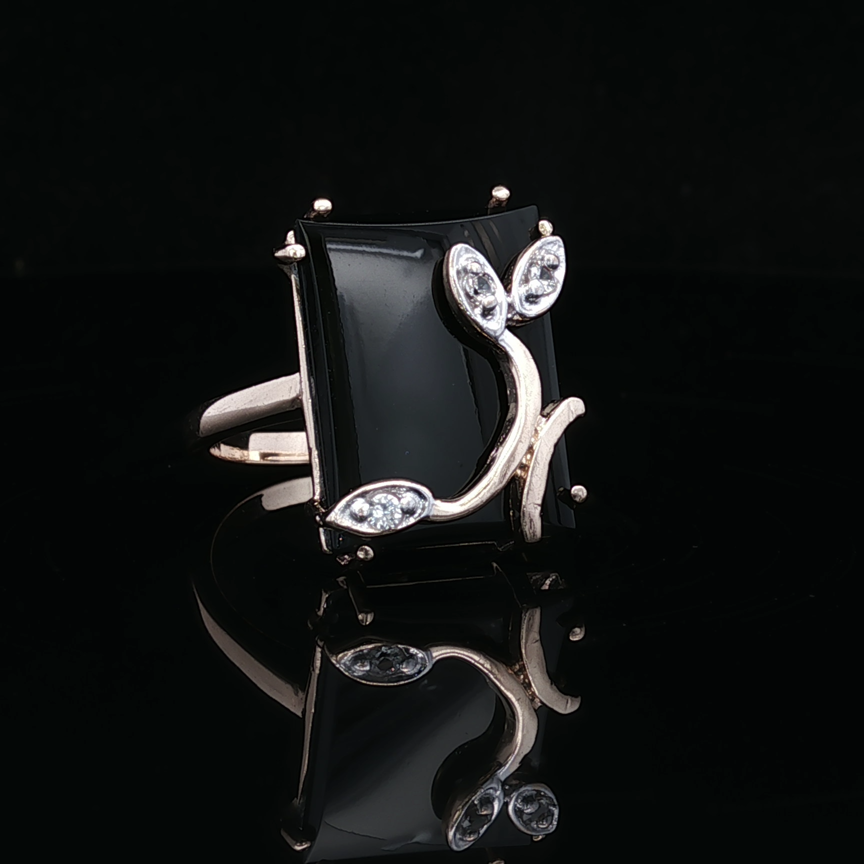 Yvette Onyx & Diamond Ring – 14K Two-Tone