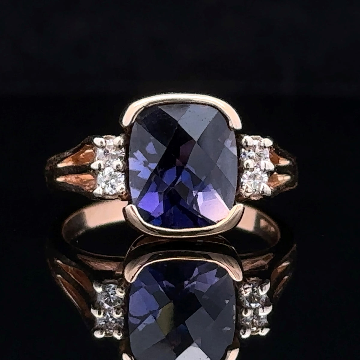 Adalee Contemporary Iolite Ring in 14k Yellow Gold