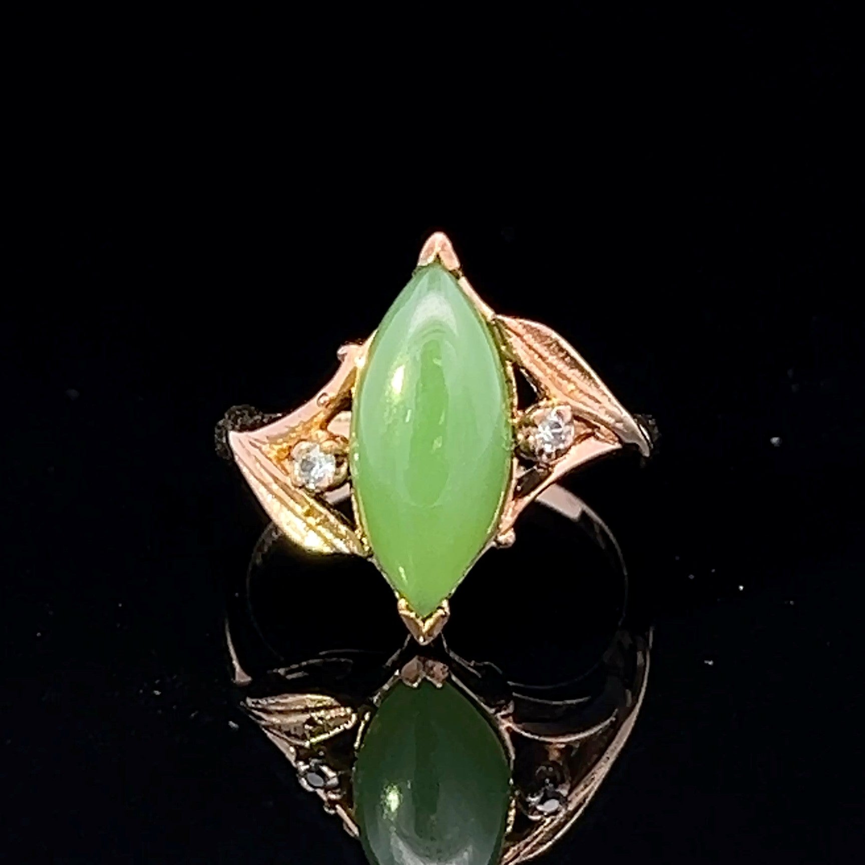 Marilla Yellow 10 Karat Textured Vintage Fashion Ring with Jade