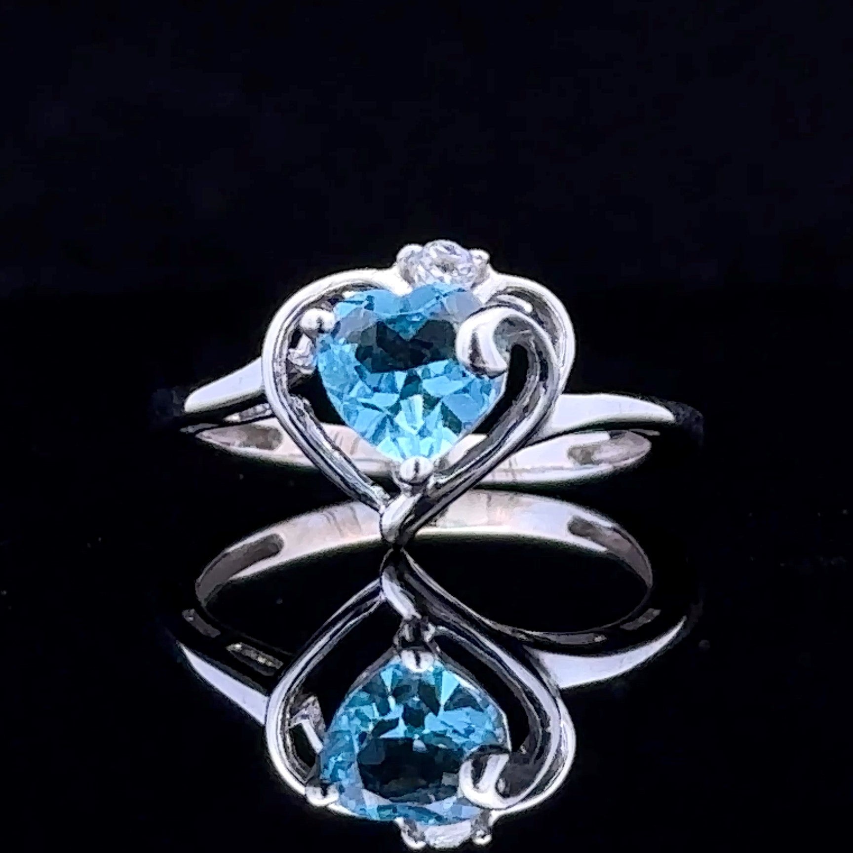 Maria 10K White Gold Heart Blue Topaz and CZ Ring