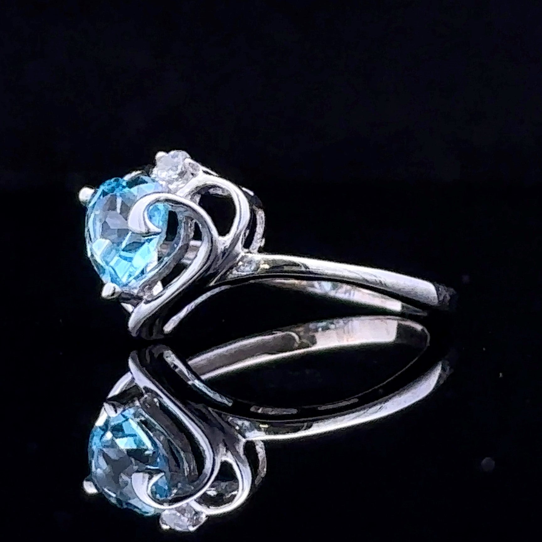Maria 10K White Gold Heart Blue Topaz and CZ Ring