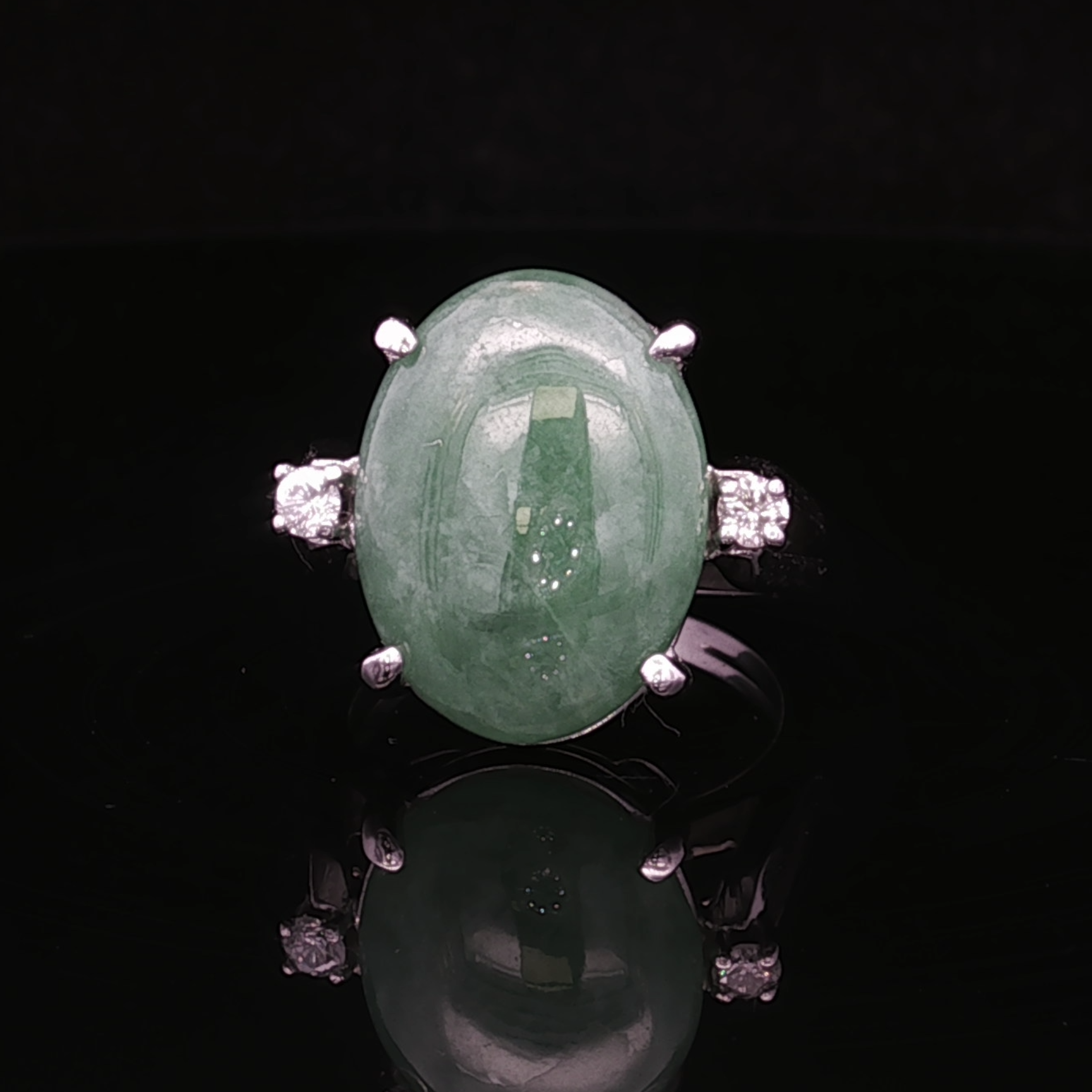 Adrianna 14K White Gold Oval Jade and Diamond Ring