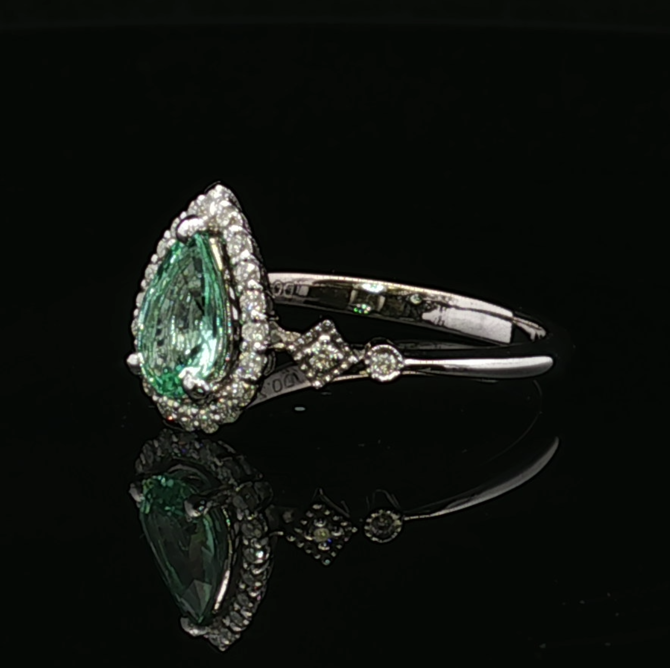 Ivory 14K White Gold Pear Green Tourmaline & Diamond Halo Ring