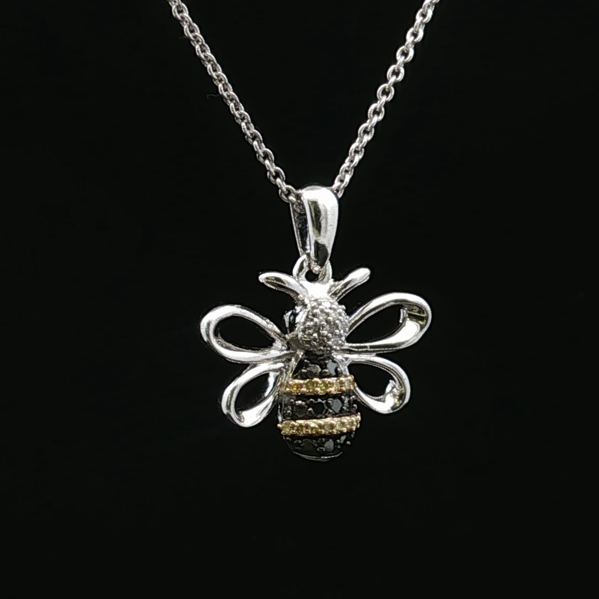 BeeLinda Silver Bee Necklace with Diamond Accents