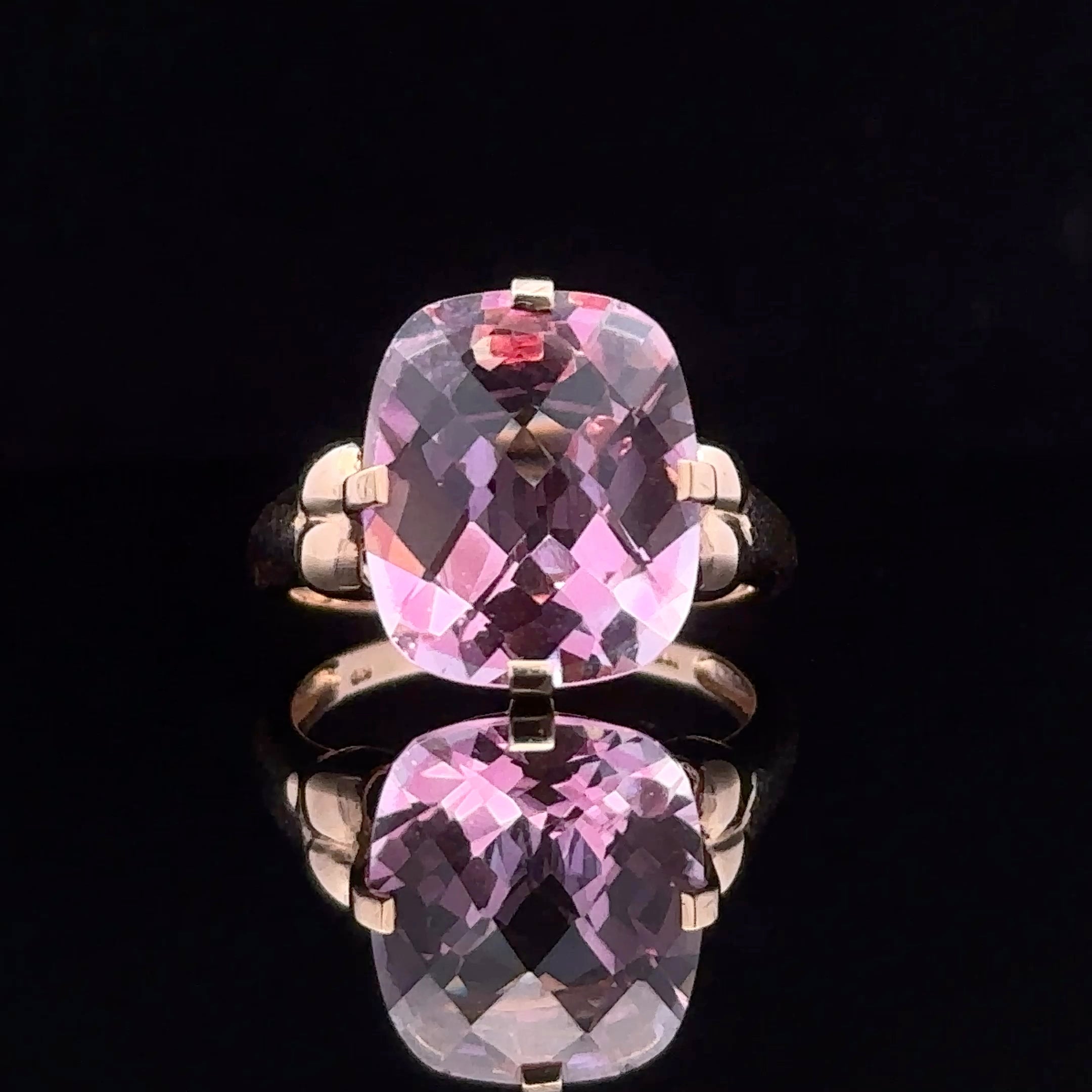 Brynlee Yellow 14K Cushion-Cut Pink Checkerboard Ring