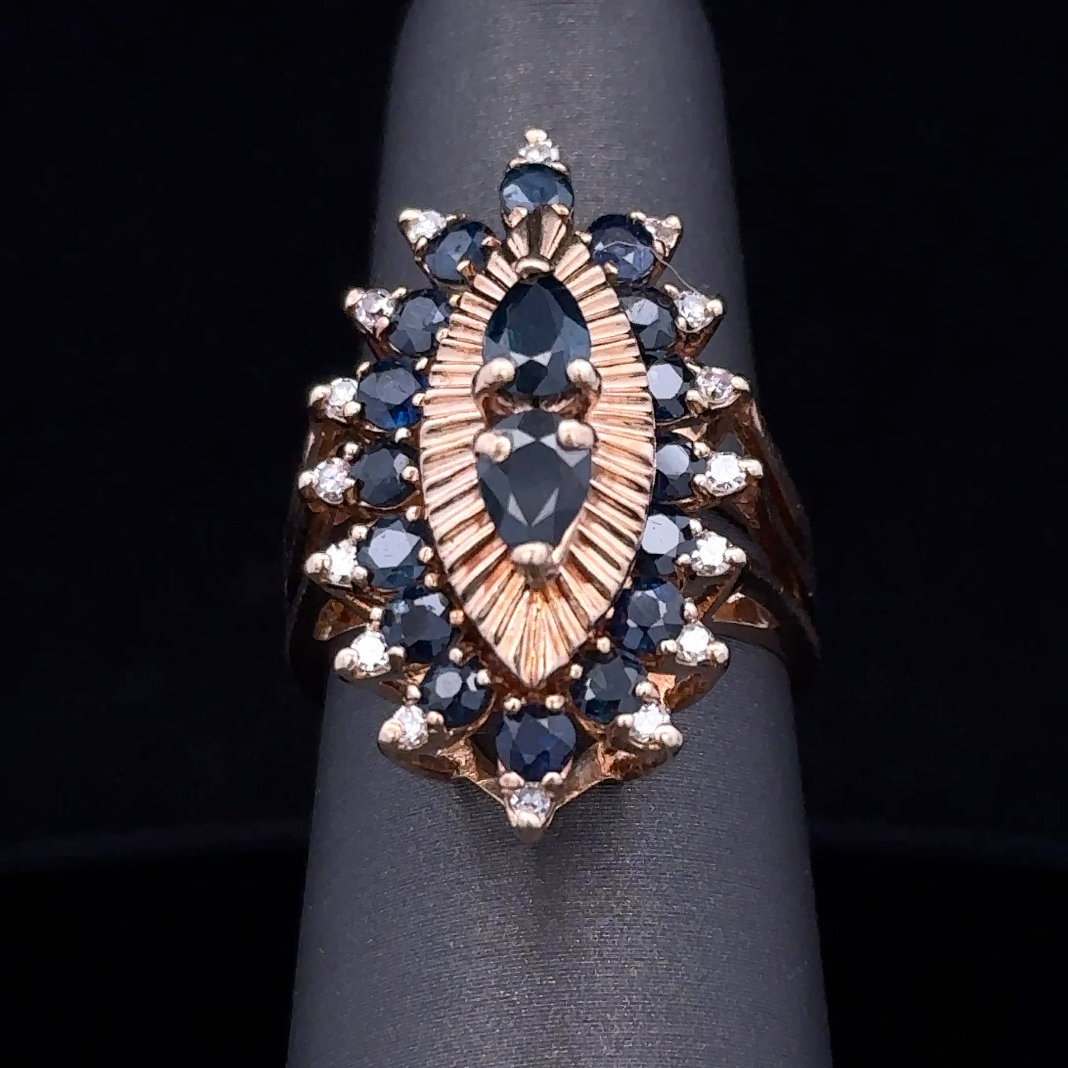 Margaritte 14K Yellow Gold Antique Ring with Blue Sapphires & Diamond Accents