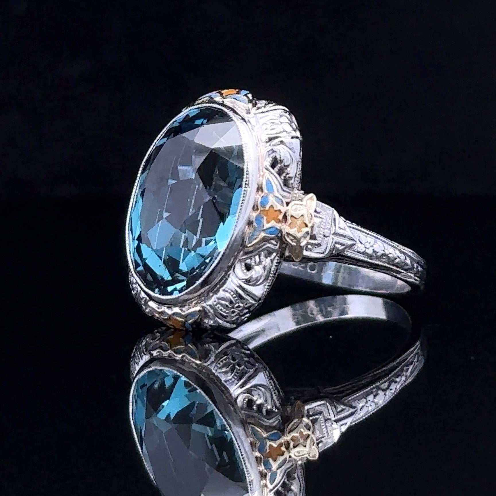 Madilynn 14K Two-Tone Fashion Ring with Oval London Blue Topaz, Size 7.25