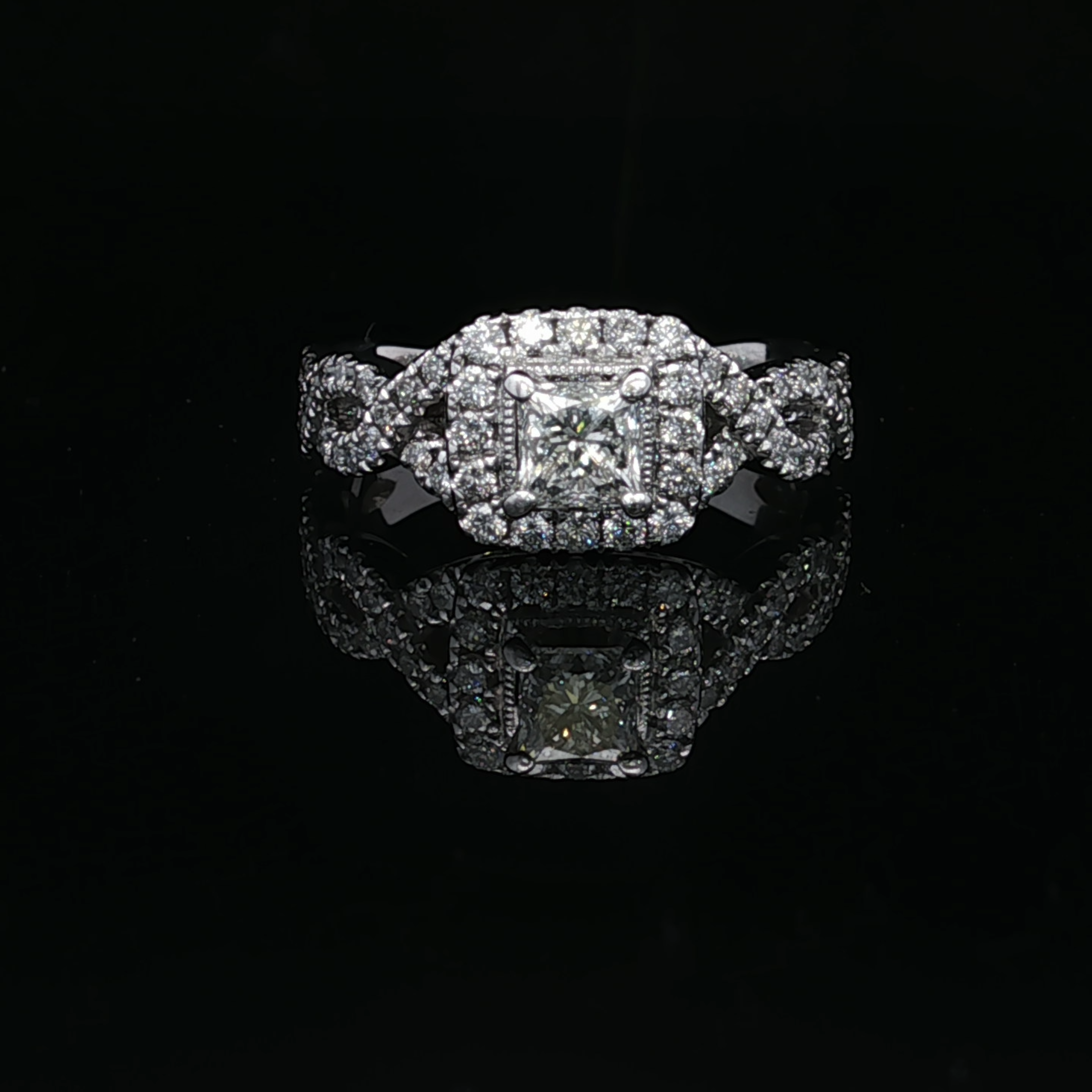 Michelle 14K White Gold 1/2ctw Princess Cut Halo Engagement Ring