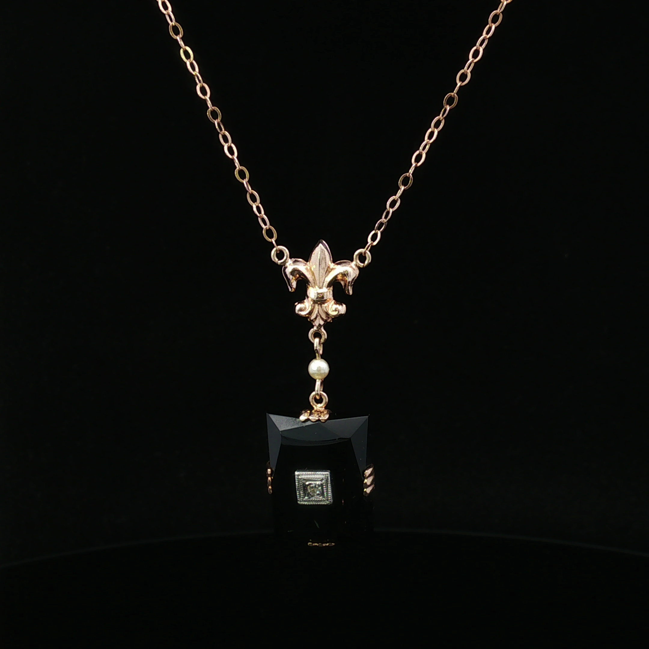 Fiorella 10K Yellow Gold Onyx Diamond Necklace
