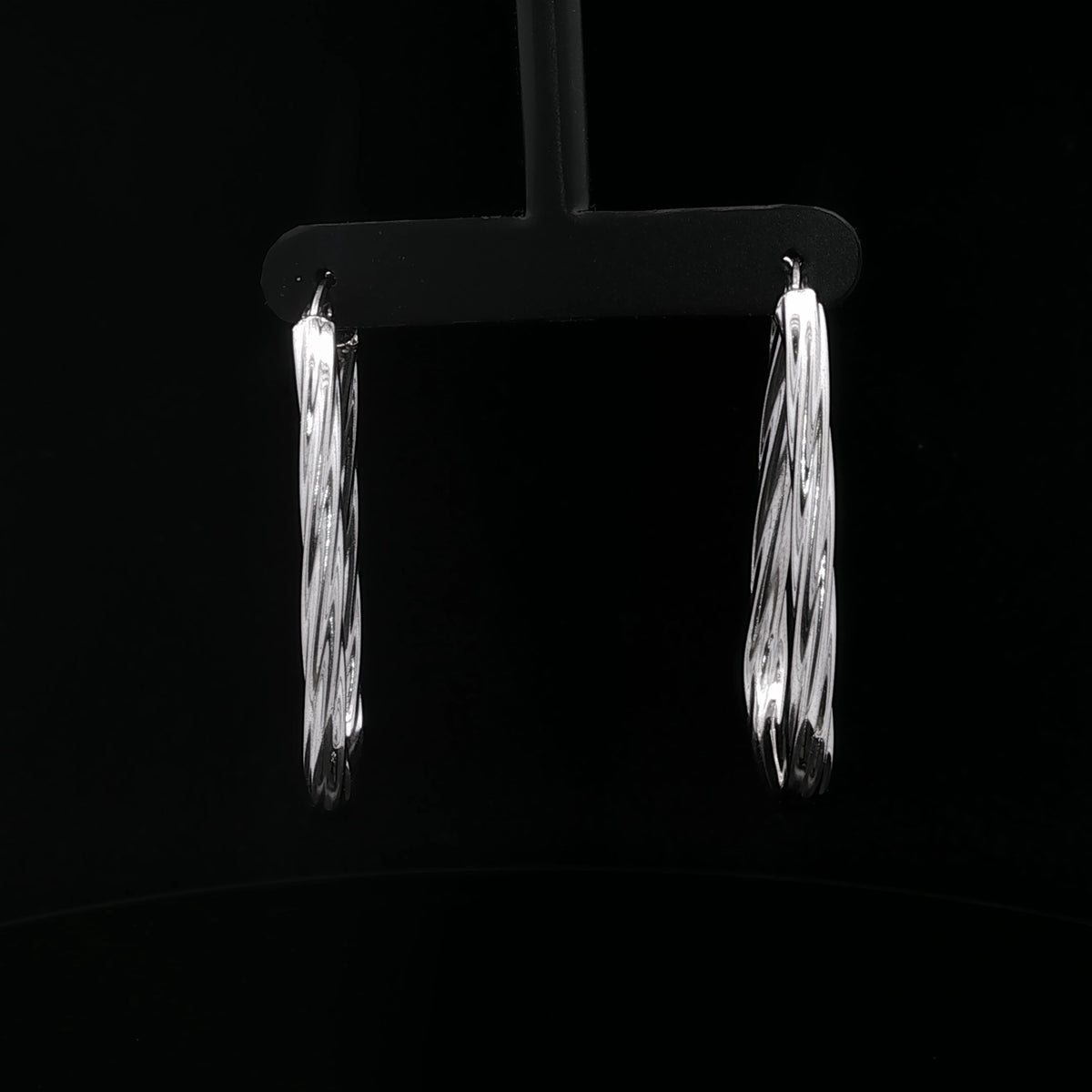 14K White Gold Oblong Twisted Hoop Earrings