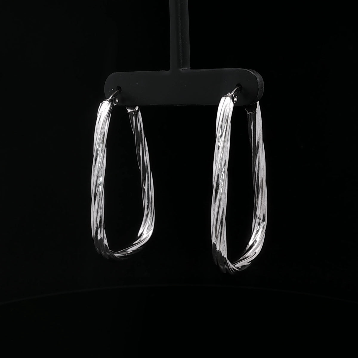 14K White Gold Oblong Twisted Hoop Earrings