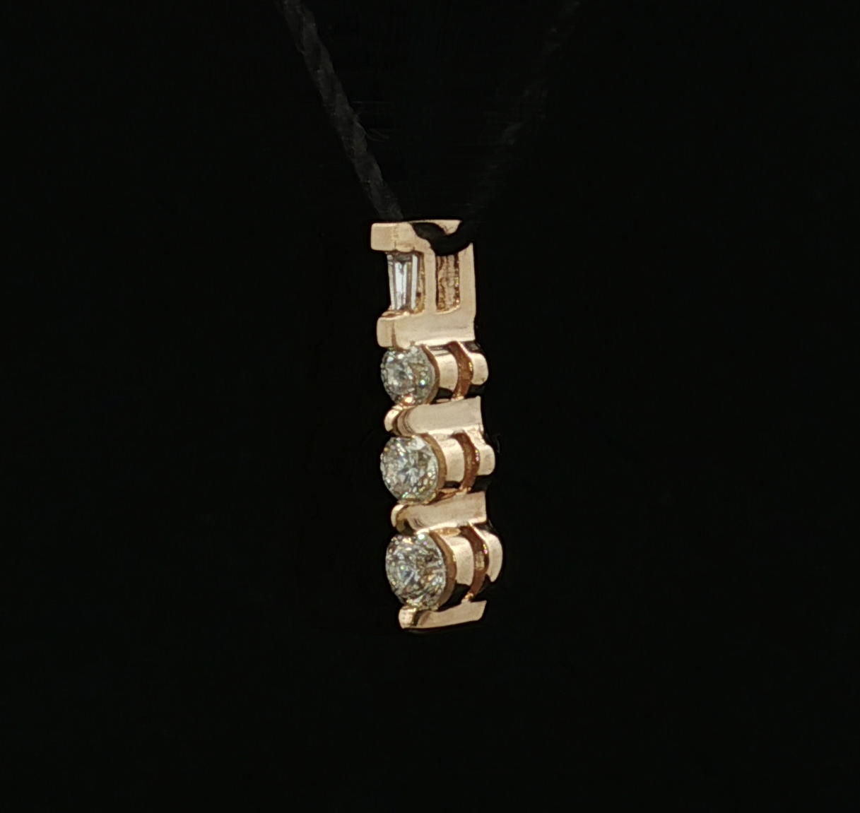 Nicolette 3 Diamond Pendant in 14K Yellow Gold with Baguette Bail