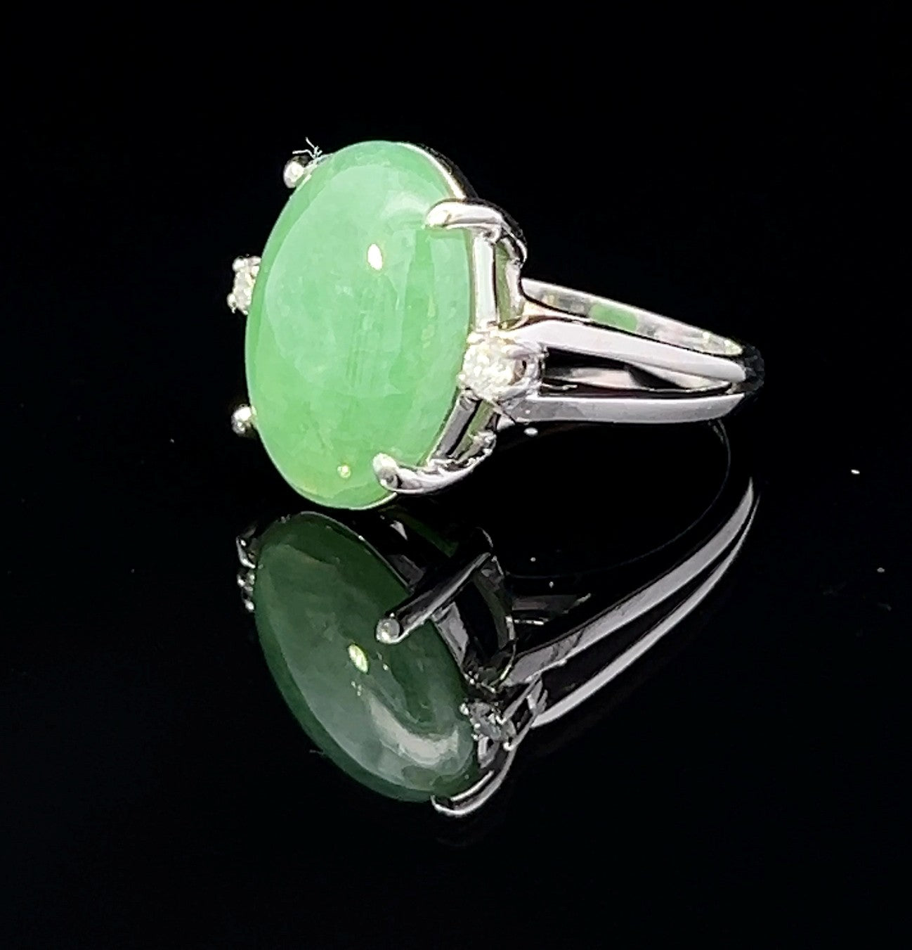Adrianna 14K White Gold Oval Jade and Diamond Ring