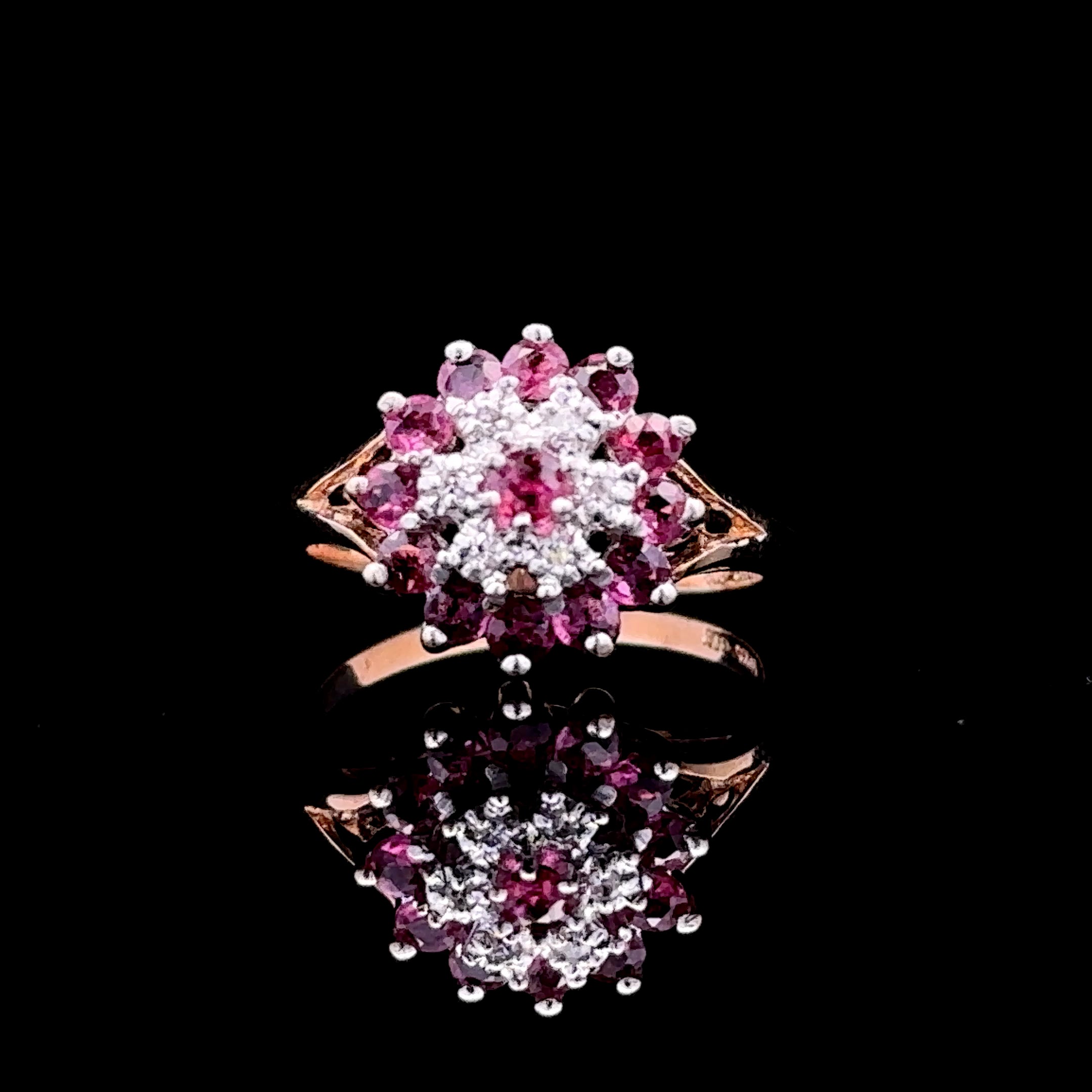 Judith 10K Yellow Gold Ruby and Diamond Flower Ring