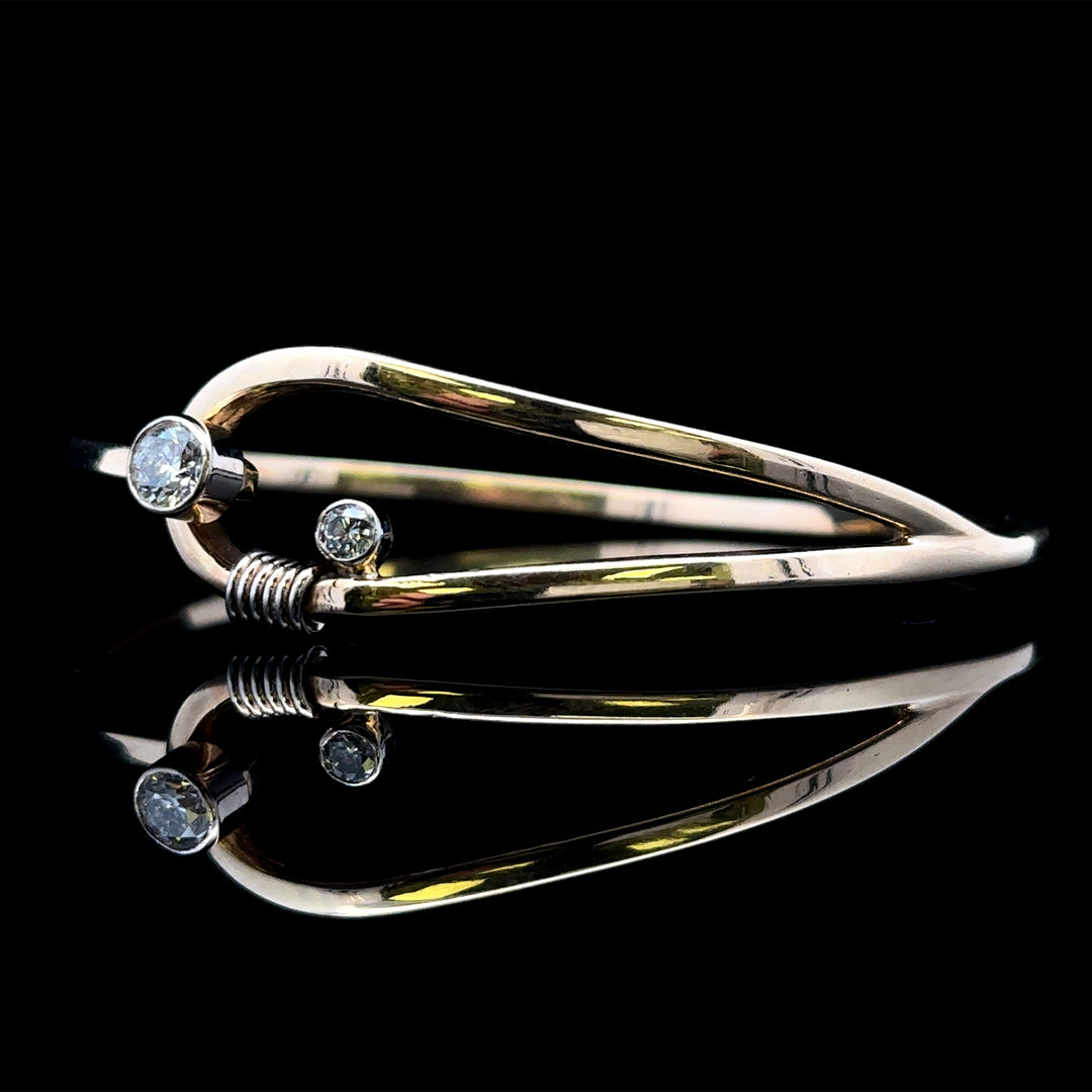 Taliyah 14K Yellow Gold .57CTW Bezel Diamond Bangle with Wire Wrap