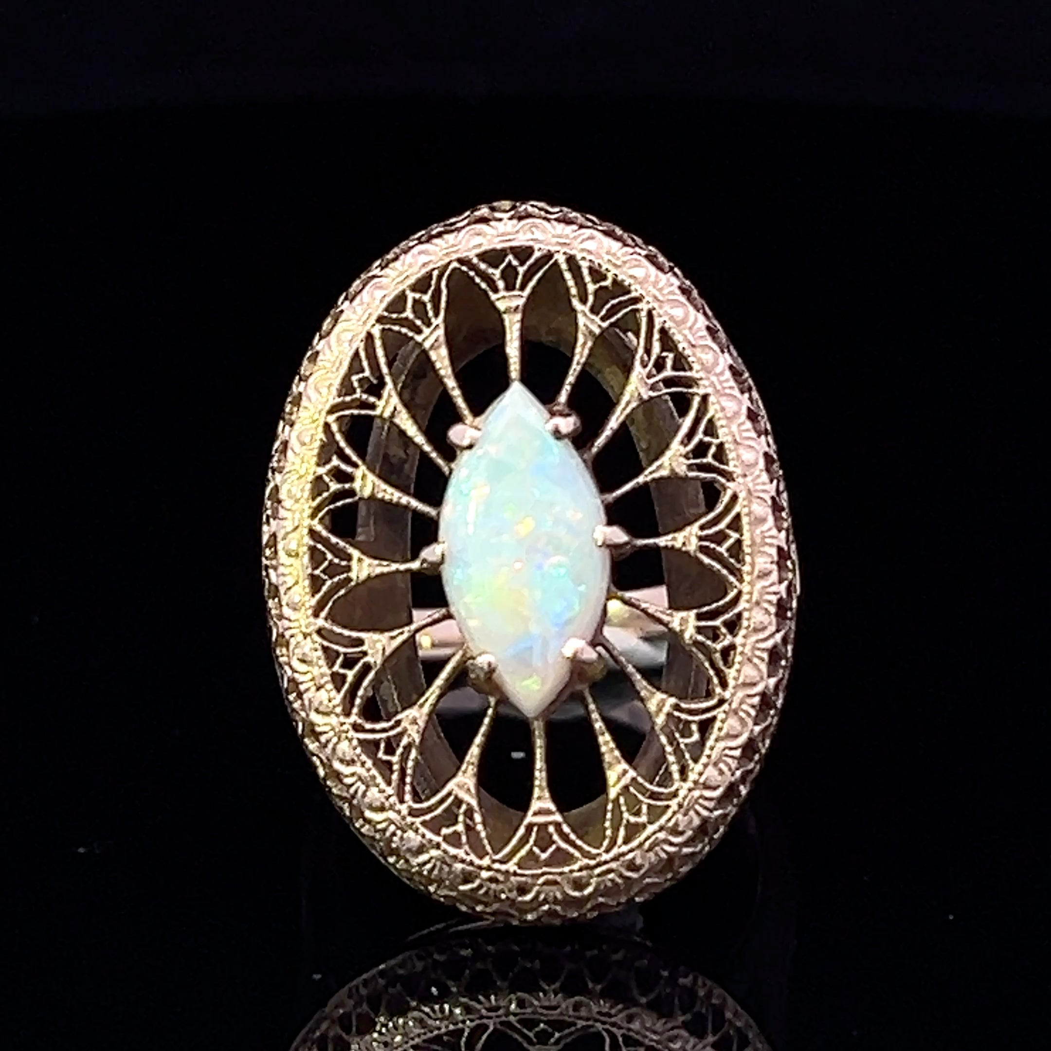 Amaris 14K Yellow Gold Marquise Opal Filigree Ring
