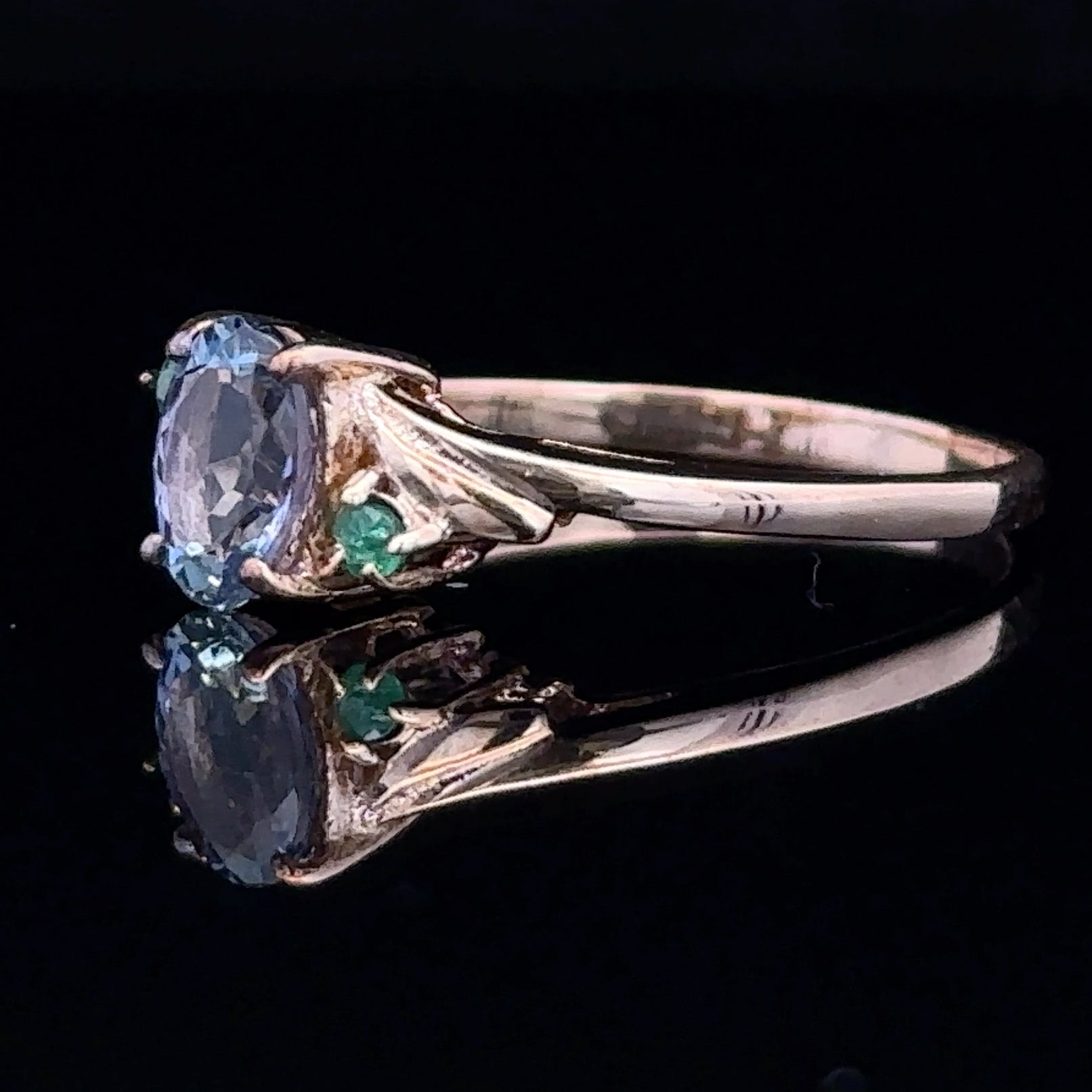 Ellen 10K Yellow Gold 3-Stone Ring with Marquise Blue Sapphire & Emeralds