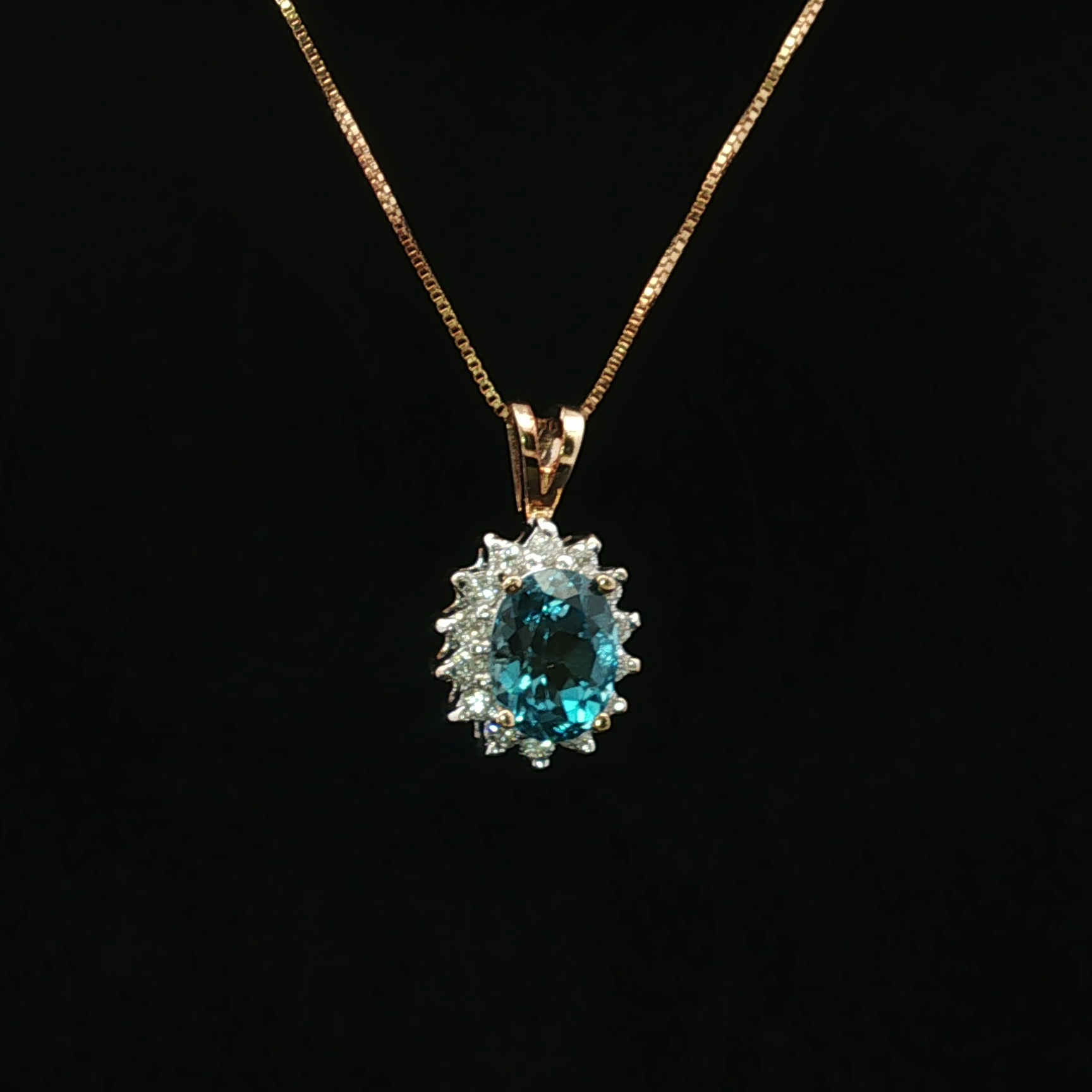 Elliott 14K Yellow Gold Blue Topaz & Diamond Halo Necklace