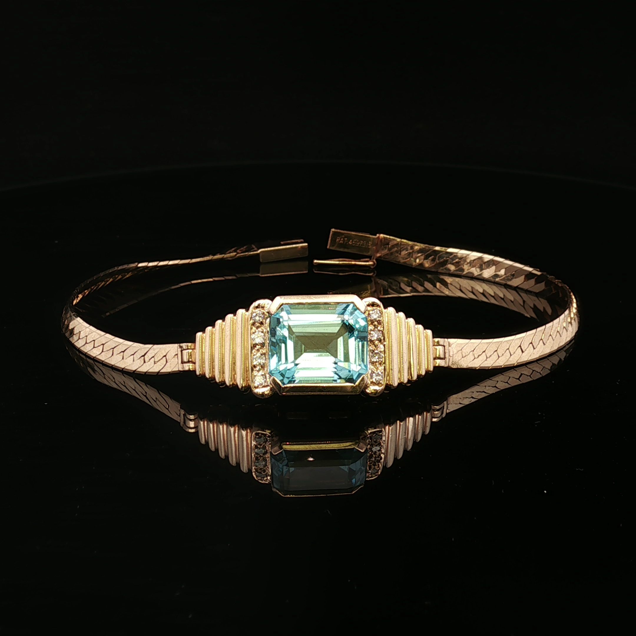 Camellia 14k Yellow Gold Blue Topaz & Diamond Bracelet