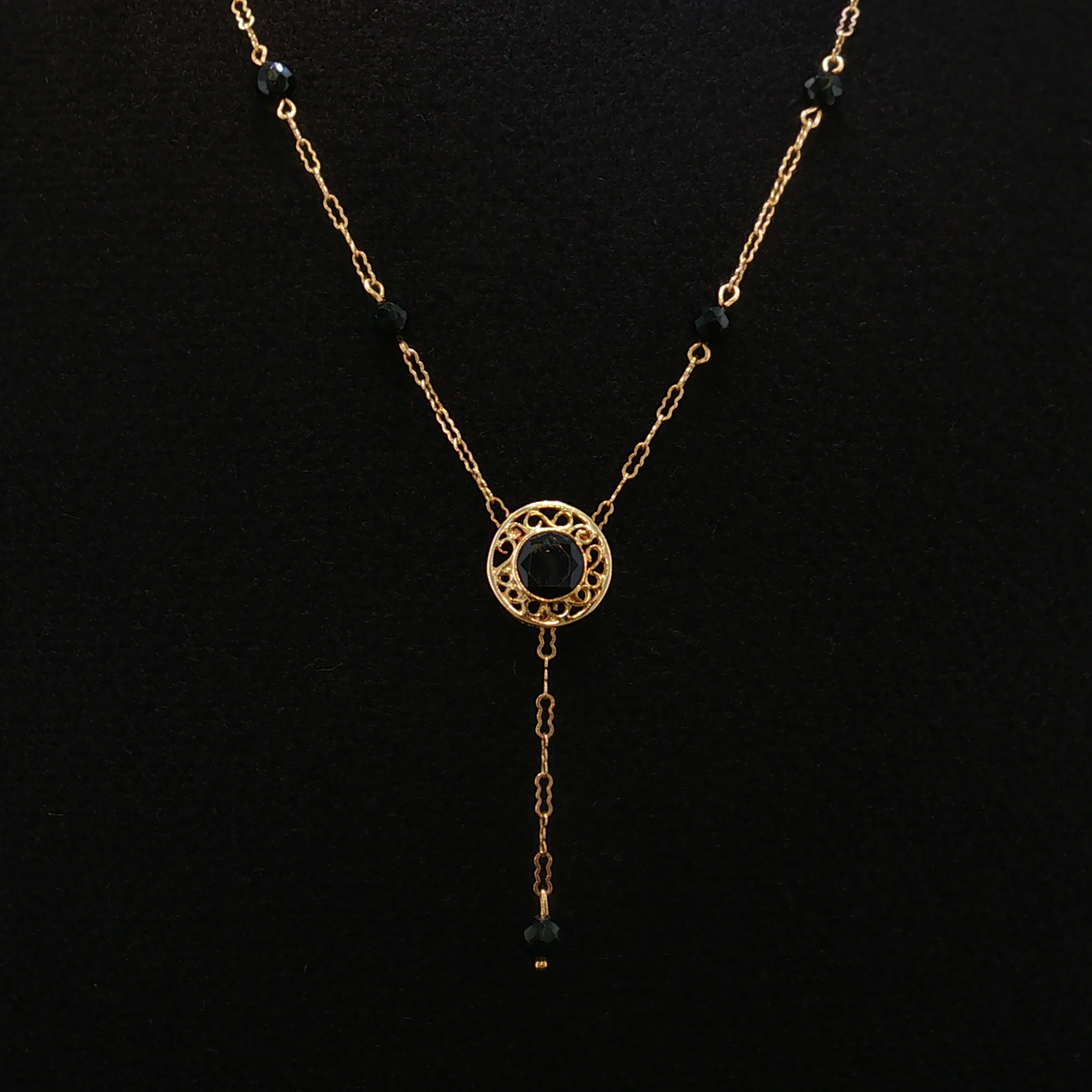 Virgie 14K Yellow Gold Onyx Lavalier Necklace