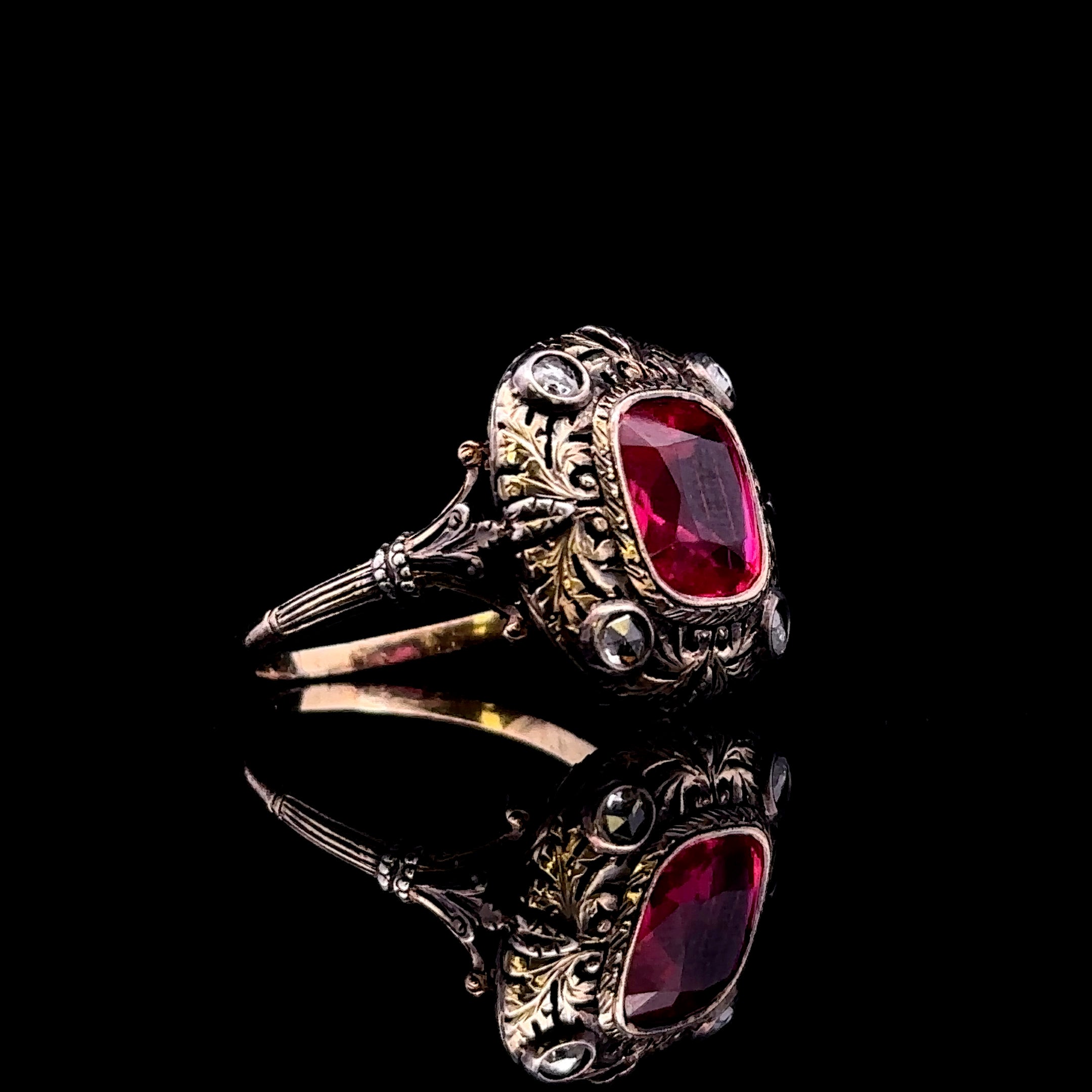 Annabella 14K Yellow Gold Cushion-Cut Red Stone Vintage Ring