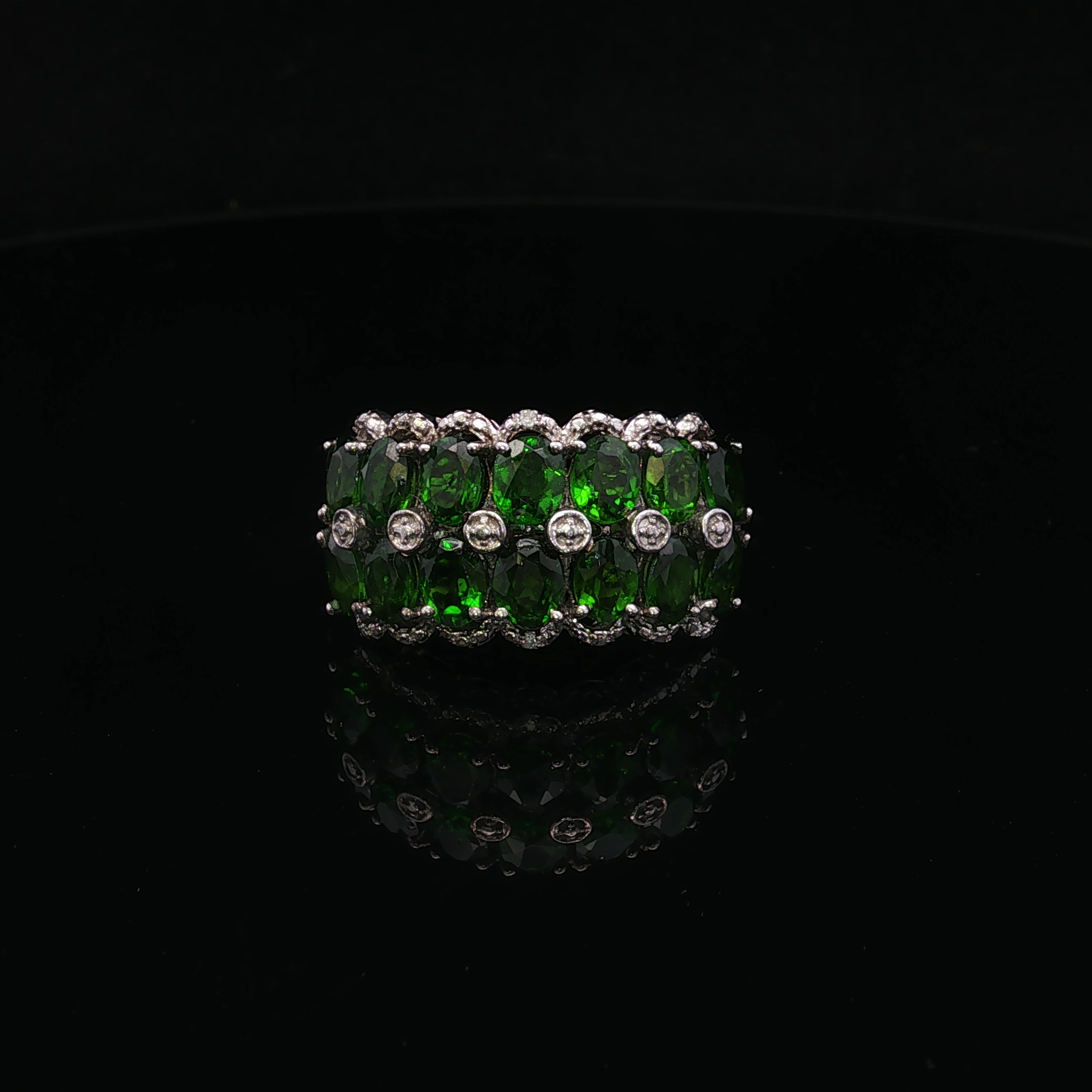 Helena Russian Diopside Vintage Style Silver Ring
