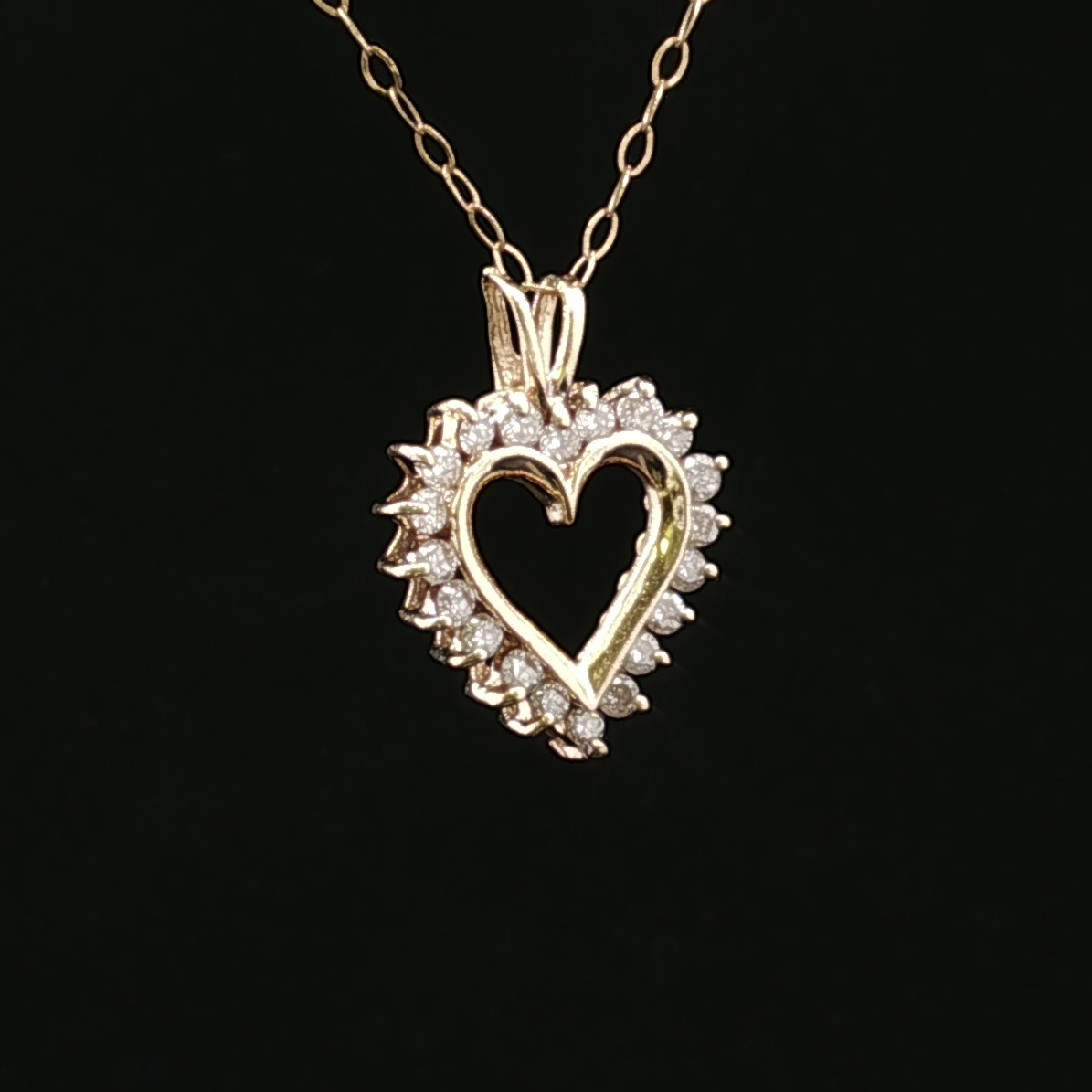 14K Yellow Gold Diamond Heart Necklace