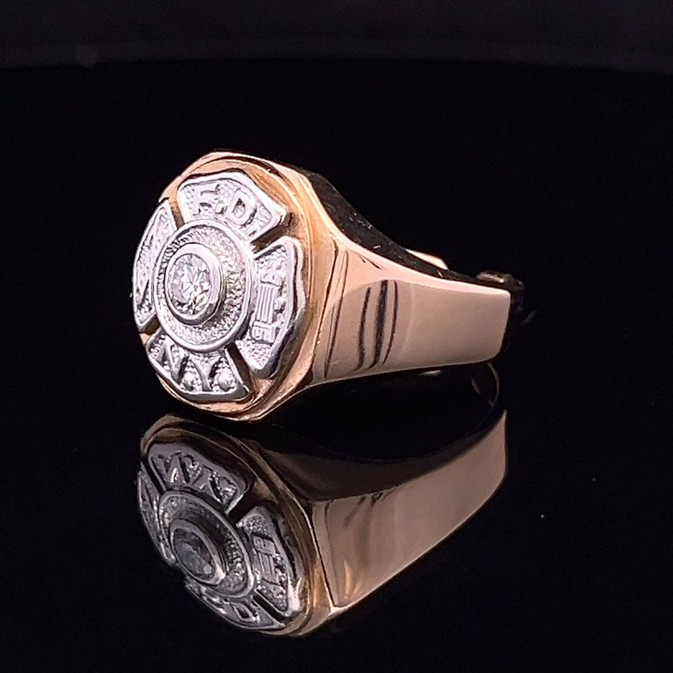 14K Yellow Gold Fire Department NY Shield Ring
