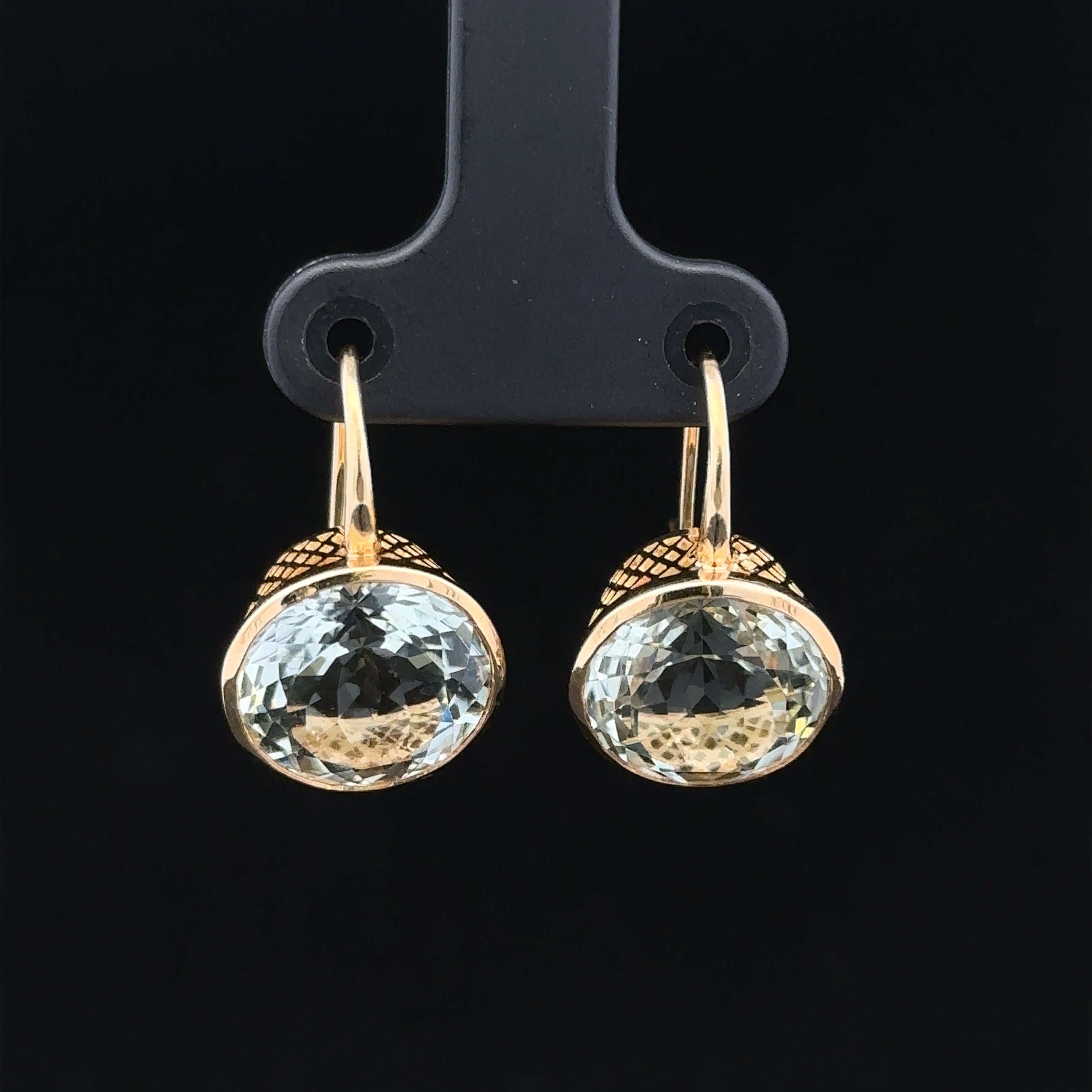 Nancy 18K Yellow Gold Drop Earrings with 12.00ct Green Amethysts